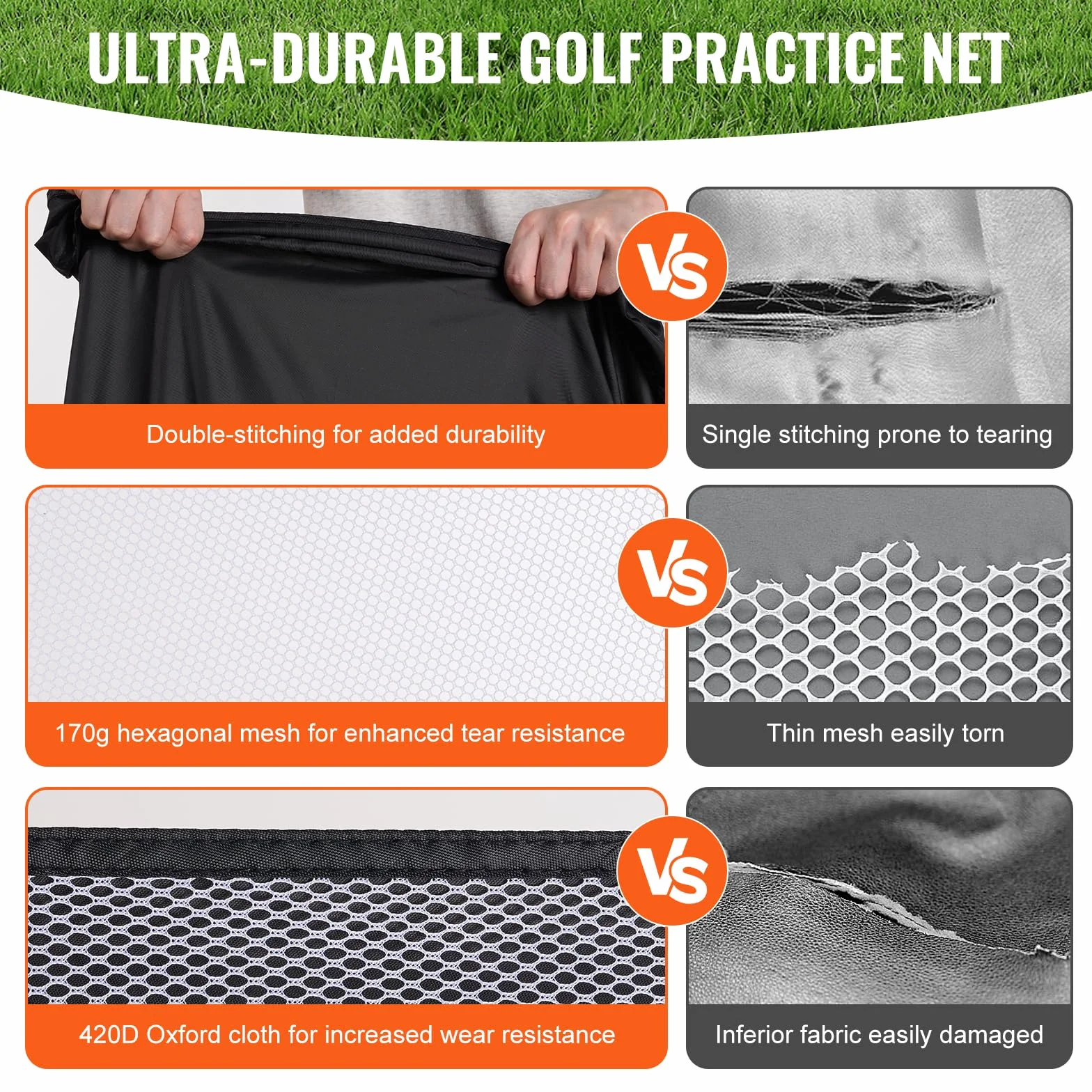VEVOR Golfnetz, 3 x 2,1 m, All-in-1-Golfübungsnetz, Golfschwungtraining für drinnen und draußen zu Hause, Golfschlaghilfenetz mit Zielscheibe/Rasenmatte/Bällen/Tee/Tragetasche, für Driving- und Chippi