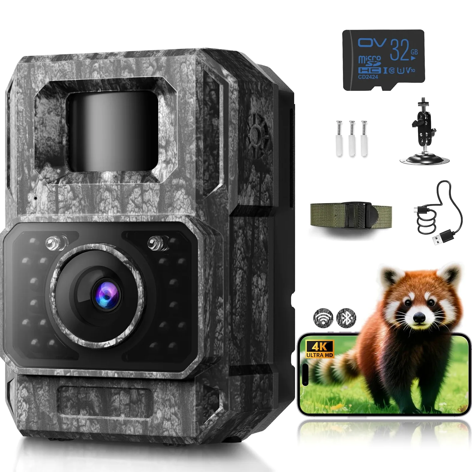 MAXDONE Wildkamera 4K 64MP WLAN Bluetooth Bewegungsmelder Nachtsicht 6000mAh Akku 0,1s Auslösezeit IP66