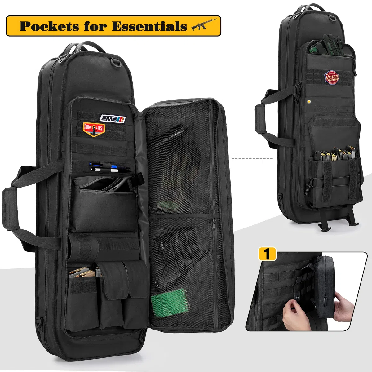 GOBUROS Tactical Rifle Bag Rucksack für 91 cm Gewehre, weicher Gewehrkoffer mit 3 Magazinhaltern, gepolsterten Schultergurten, abschließbarem Reißverschluss und Molle-System für Jagd und Schießen