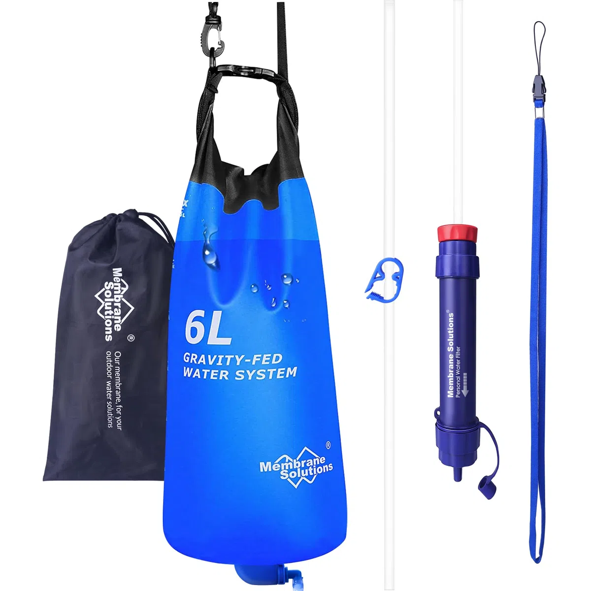 Membrane Solutions Gravity Wasserfilter Outdoor, 6 L Wasserbeutel Camping, Filtergenauigkeit bis zu 0,1 Mikron, Entfernt 99,9999% E.Coli, BPA-frei, für Notfälle, Wandern, Reisen