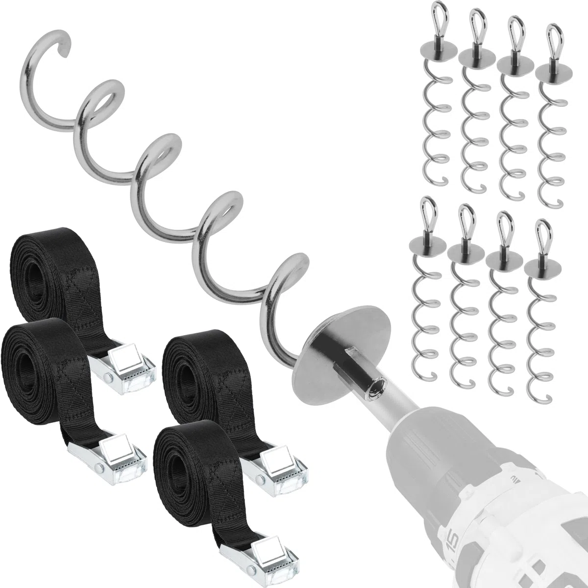 NewHabitat | 8X Erdanker Bodenanker aus Stahl inkl. Gurte | Erdanker Set für Trampolin, Zelt, Pavillion & Schaukel, 18-teiliges Set, 38cm