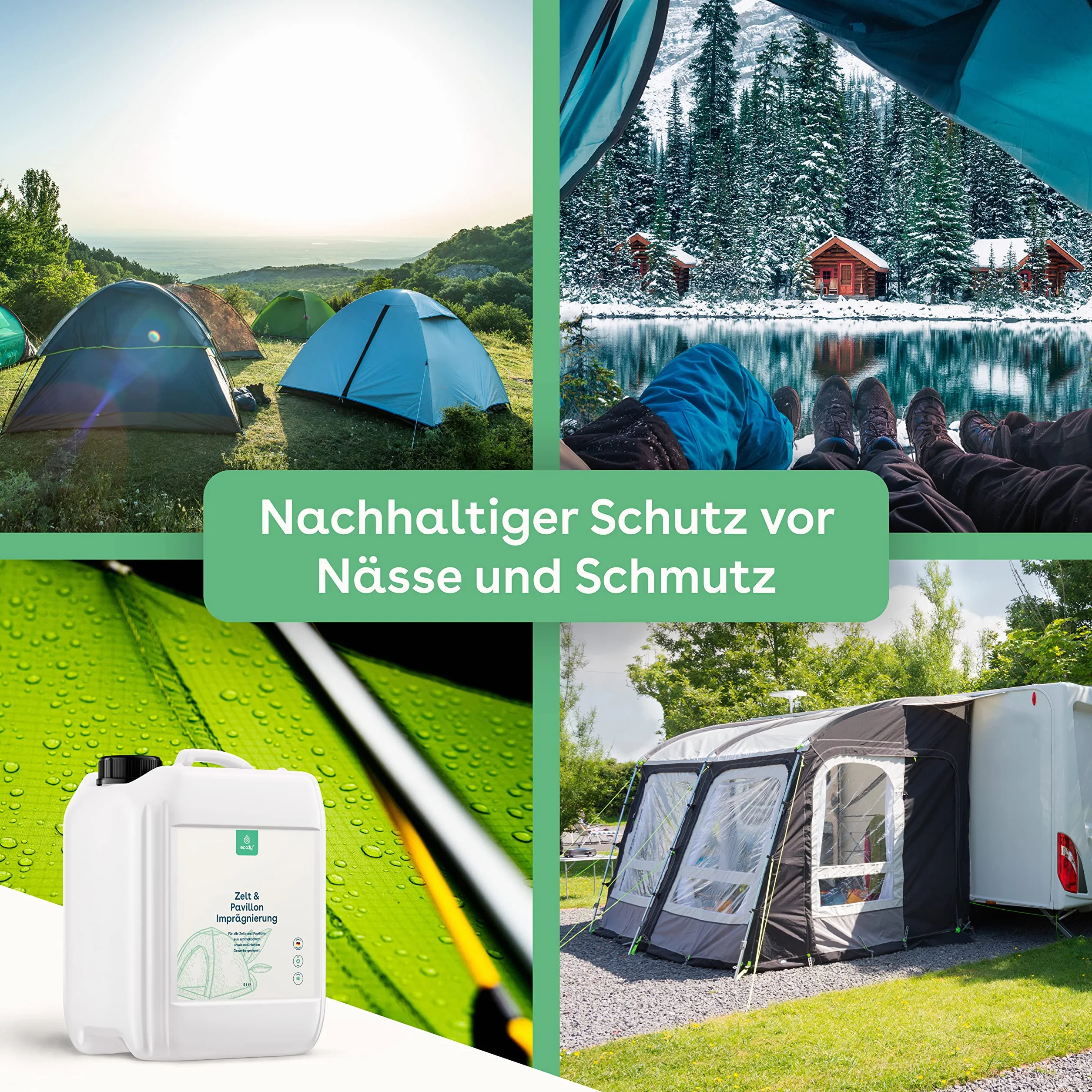 Zelt Imprägnierung - Imprägnierspray für Zelte & Pavillons aller Art - Veganer Schutz vor Nässe & Schmutz - UV-stabil, Zelt Zubehör & PFC-frei - Imprägnierspray Zelt - Made in Germany