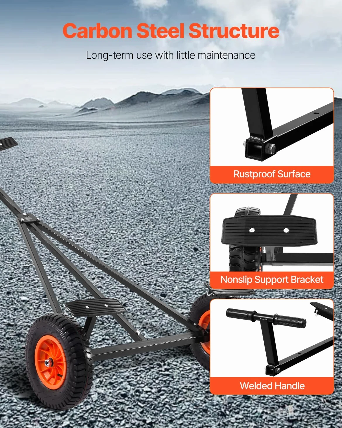 VEVOR Bootsanhänger-Transportwagen, Rangierhilfe Anhänger, 190 kg Stützlast, 40 cm Luftreifen, Karbonstahl, rutschfeste Halterung, zum Bewegen von Kajaks, Motorbooten und Fischerbooten