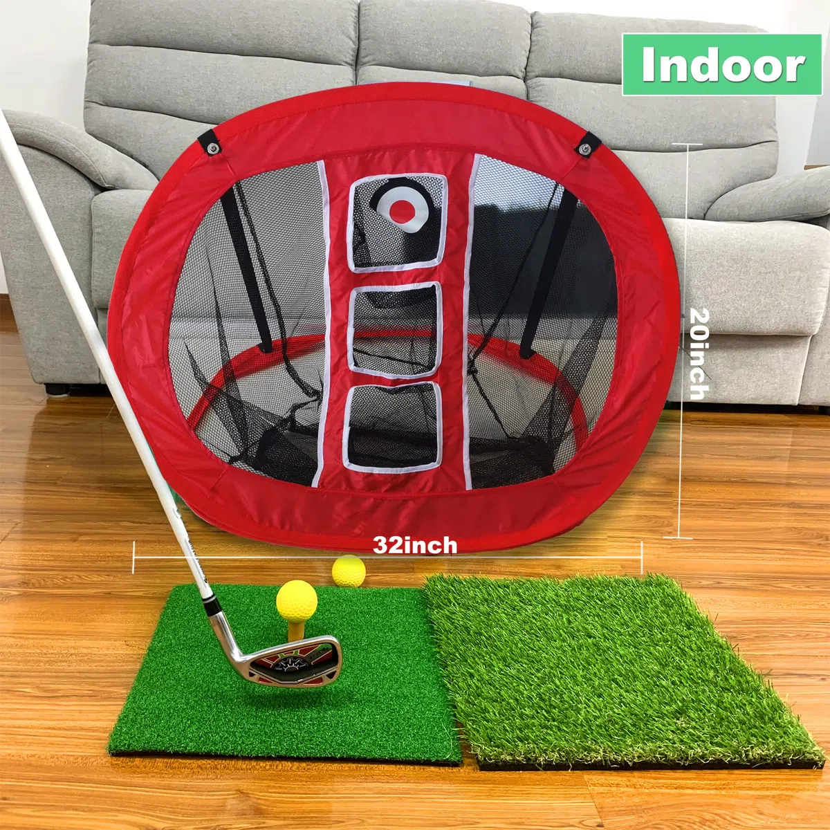 Chipping-Netz, Pop-Up-Golf-Übungsnetz Mit 2 Schlagmatten, 12 Übungsbällen und Tees - Zubehör für Hinterhof, Outdoor, Indoor