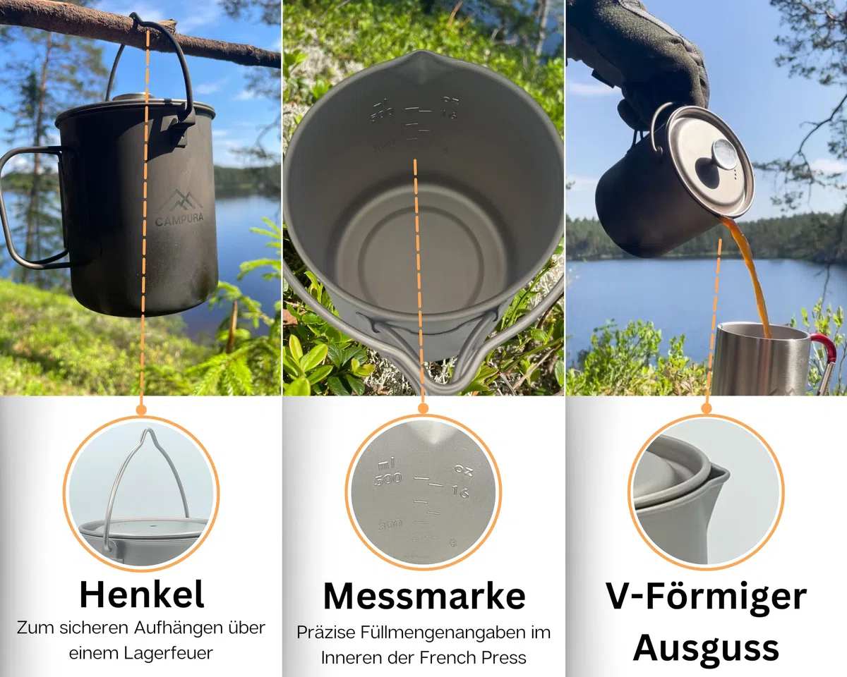 Titan French Press Topf - 750ml mit Edelstahl Hand-Kaffeemühle, Präzisionsfilter, Leicht & Kompakt - Outdoor Kaffeekocher, Camping French Press