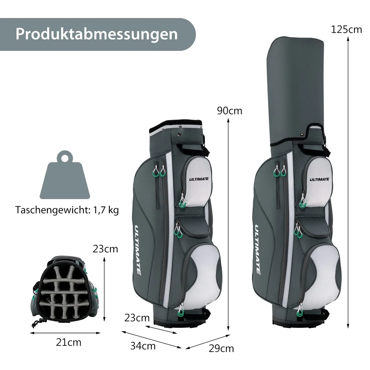 COSTWAY Golfbag, leichtes Golf Cart Bag, mit Regenhaube, 14er Einteilung von Schlägerfach, auch zur Nutzung auf Golf Trolley und Golf Cart, 7/8 Reißverschlusstaschen