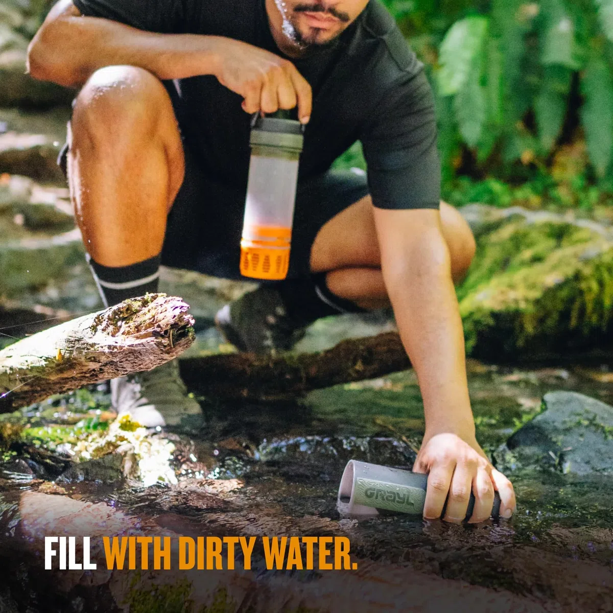 GRAYL UltraPress Wasserfilter & Filterflasche für Wandern, Rucksackreisen und Reisen (Camp Black)