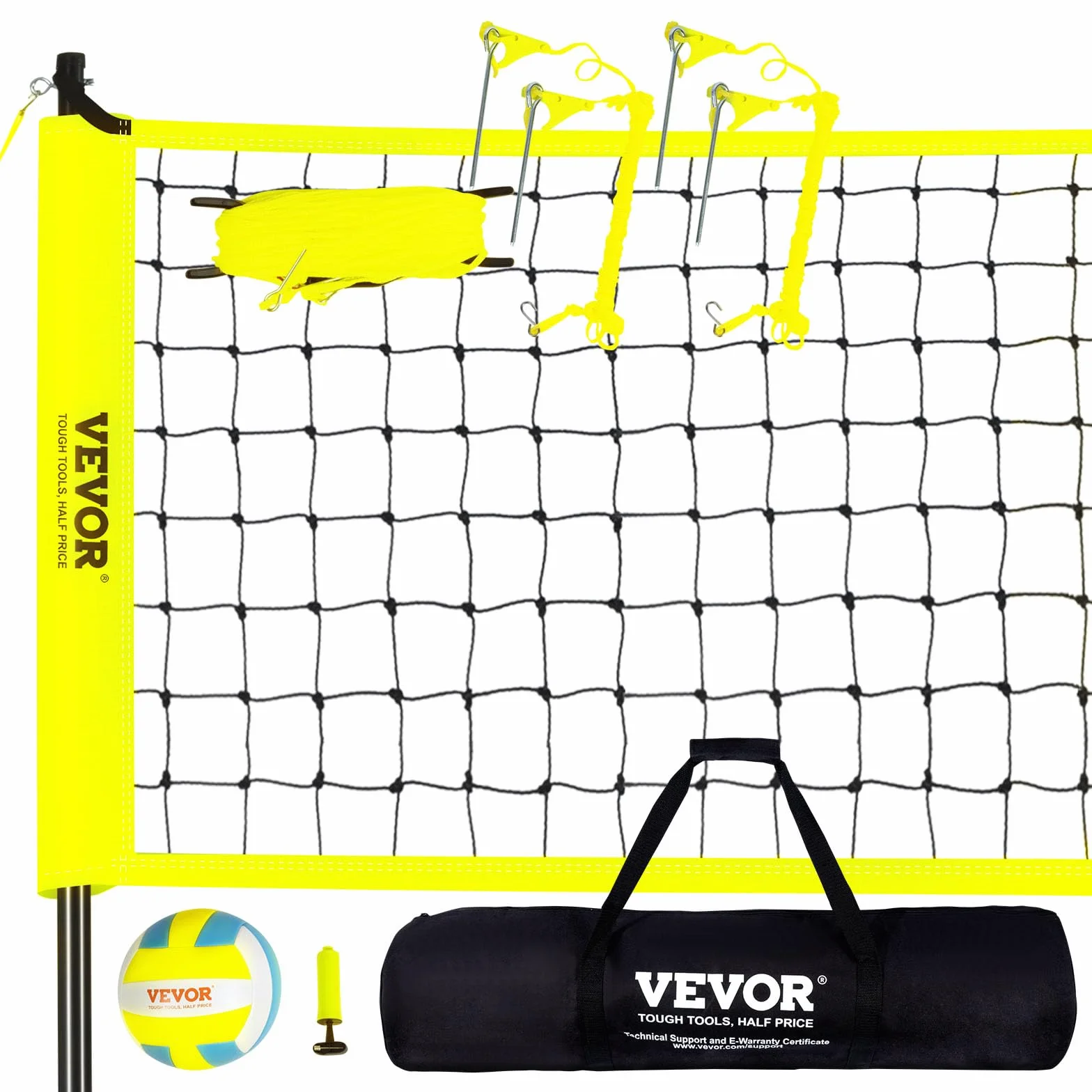 VEVOR Volleyballnetz Höhenverstellbar Volleyballnetz Set, Tragbarer Beachvolleyball-Netz, Outdoor Volleyballnetz Faltbare Volleyballnetz mit Volleyball & Tragetasche, für Garten Strand Rasen usw.