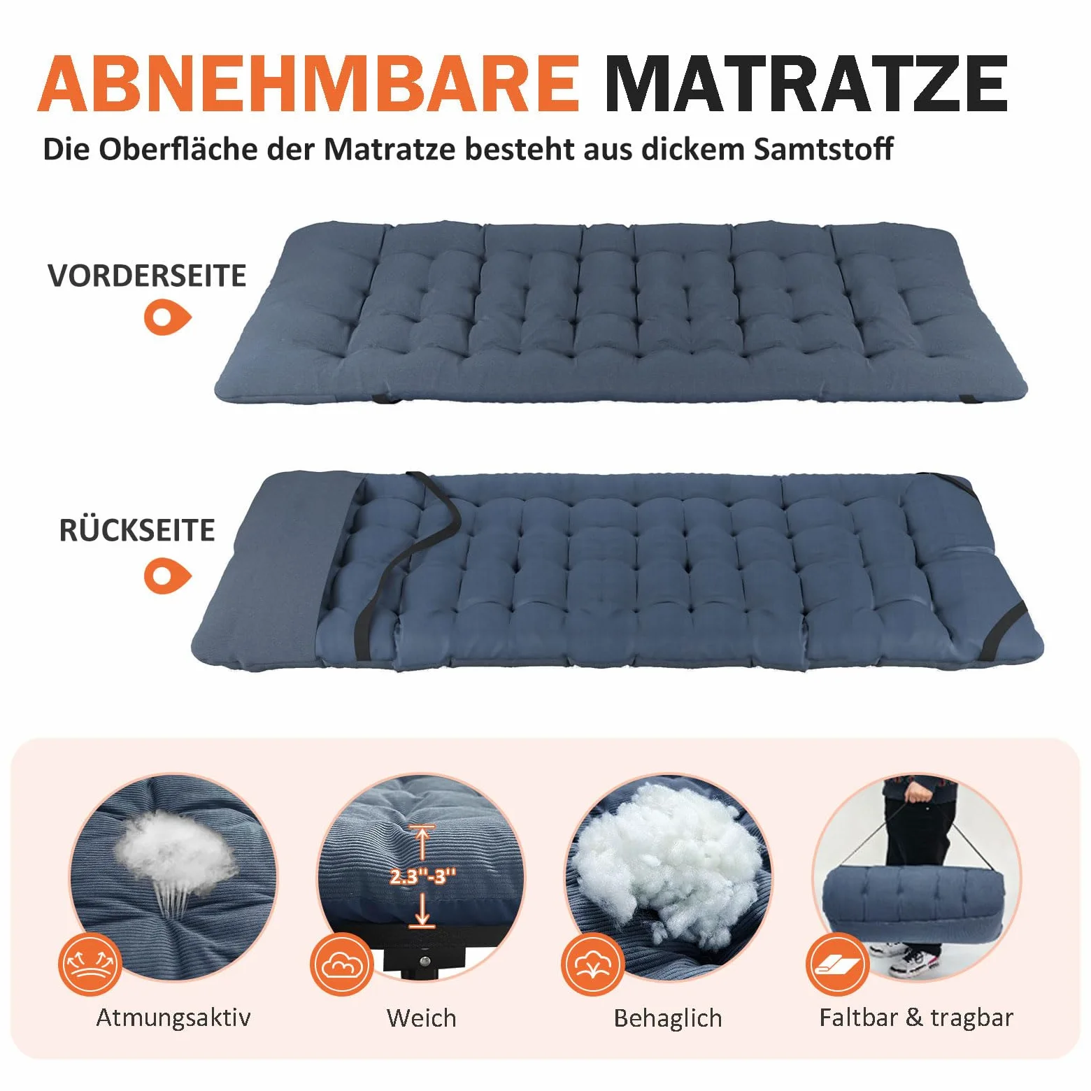 ATORPOK SHOP Campingbett feldbett klappbar, Faltbar Gästebett bis 200 kg für,mit Seitentasche, tragbares Campingliege，Outdoor, Garten, Reisen, Camping, Indoor