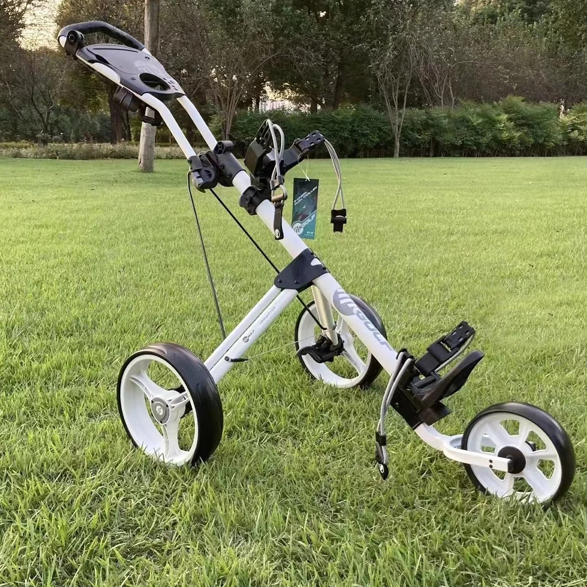 Newfly Golftrolley mit 3 Rädern, Ultraleicht, zusammenklappbar, mit Fußbremse, einfach zu öffnen und zu schließen, Golfwagen, mit Schirmhalter und Aufbewahrungstasche, Rot