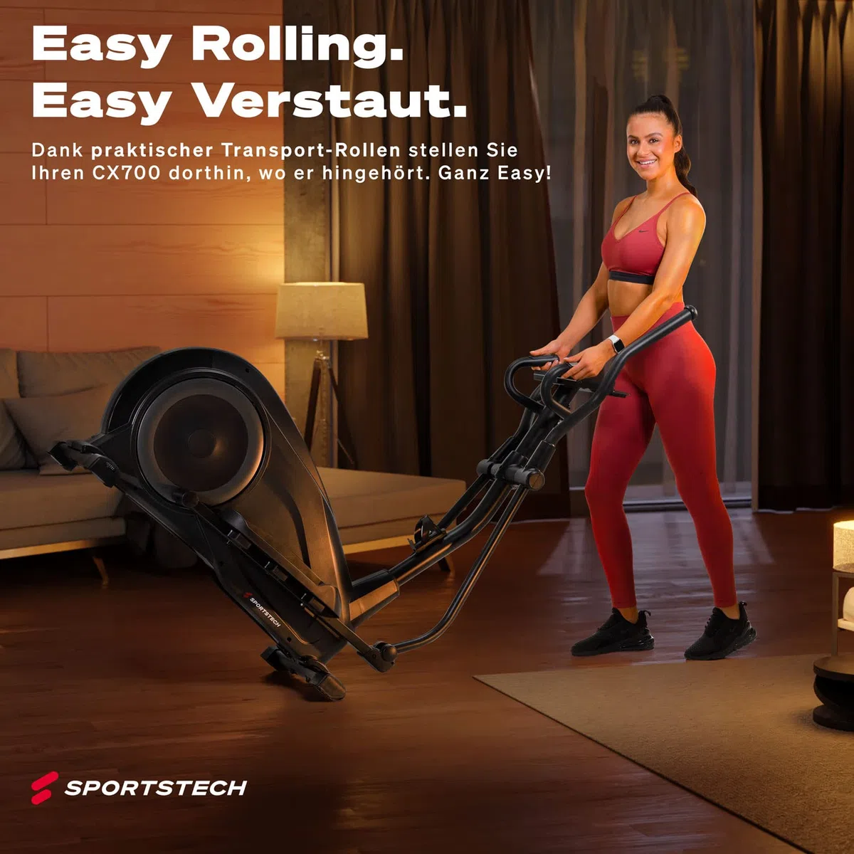 Sportstech CX700 Crosstrainer für Zuhause, Ellipsentrainer für Zuhause, Stepper Alternative mit 24 kg Schwungmasse, 24 Widerstandsstufen, leise, App, Bluetooth, Pulssensor, LCD Display, LED