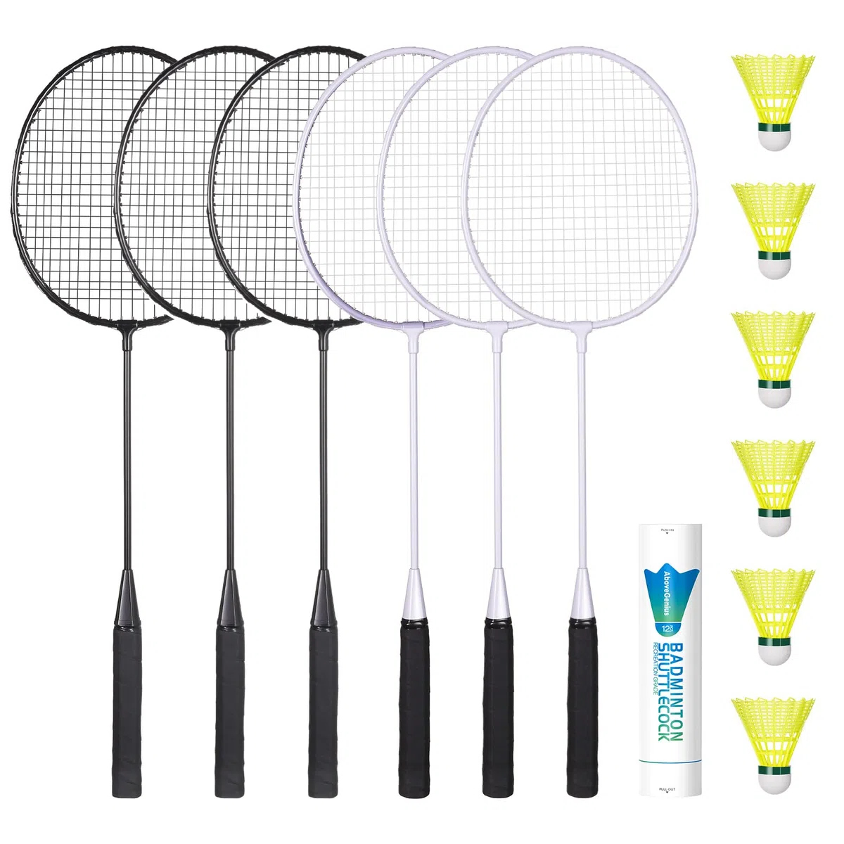 AboveGenius Badmintonschläger-Set, leichtes und langlebiges Badminton-Set (enthält 6/12 Schläger, 6/12 Vögel), Outdoor-Hinterhof- und Schulspiele für Erwachsene, Teenager, Familien und Anfänger