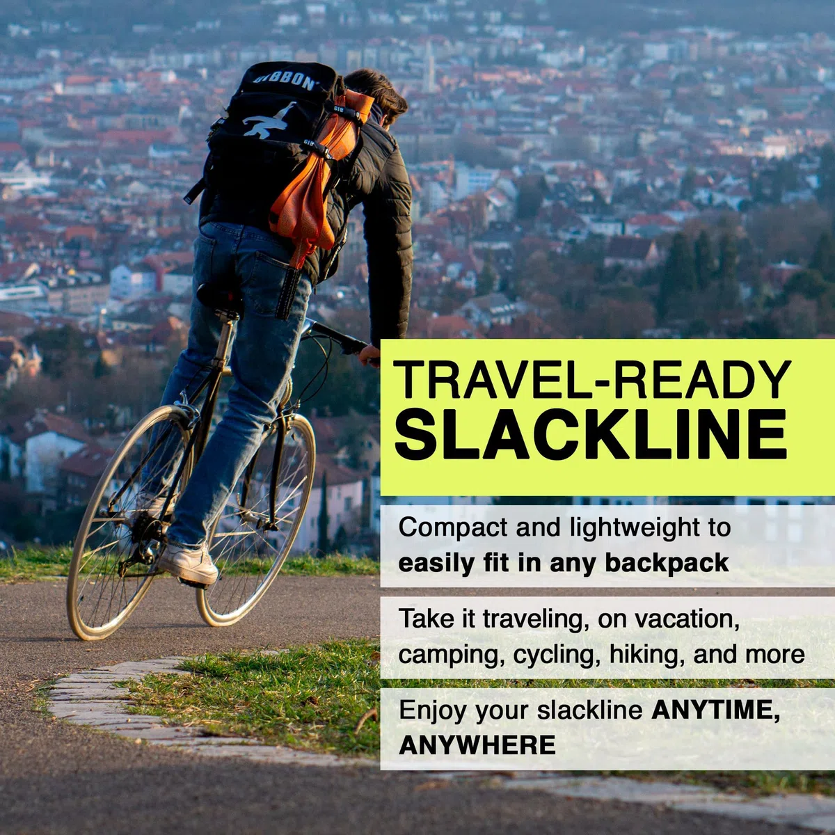 Gibbon Slacklines Travel Line | Leichtes, Kompaktes 15m Slackline-Set für Anfänger & Fortgeschrittene | TÜV-geprüft | inkl. Ratschenschutz & TreeWear | Ideal für Reisen & Urlaub