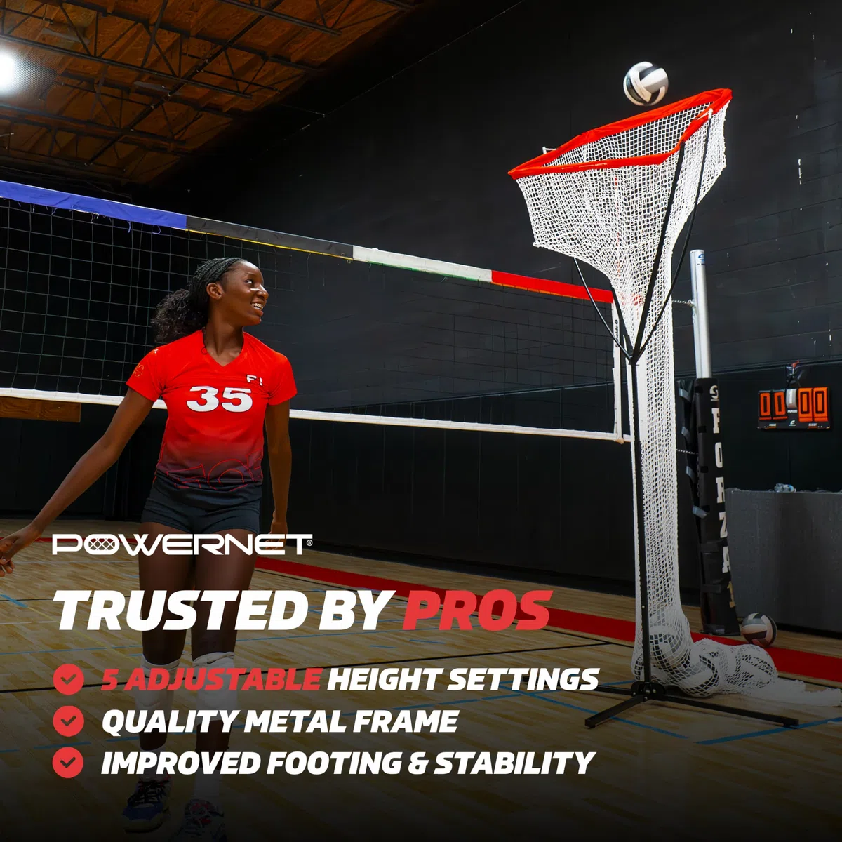 PowerNet Volleyball-Setter-Trainer-Netz, höhenverstellbar, ideal für Innen- und Außenübungen.