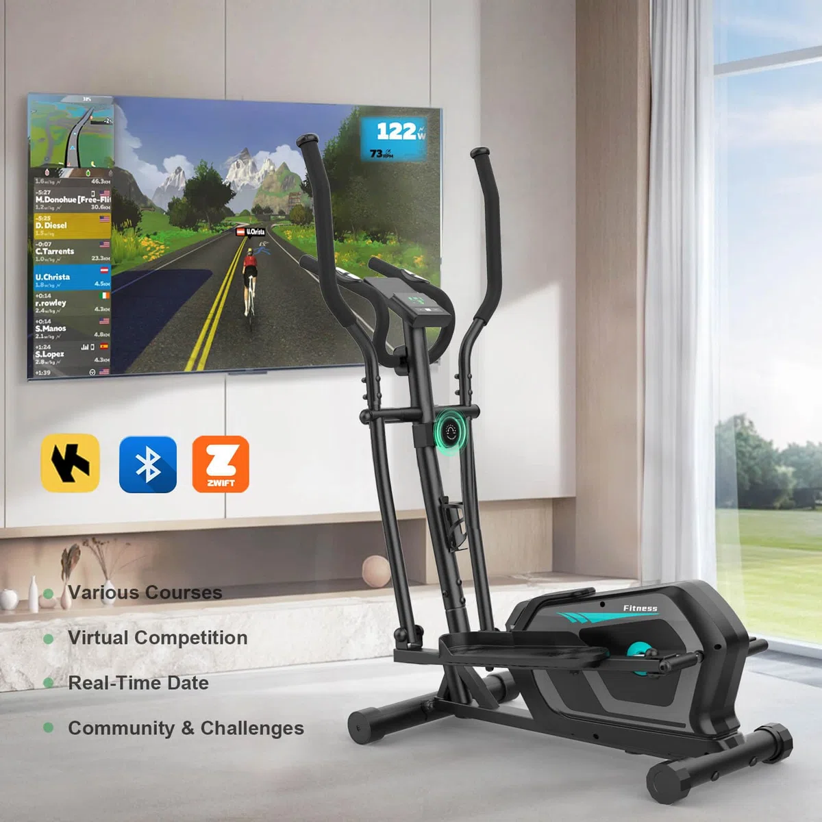 Crosstrainer für Zuhause,Ellipsentrainer mit 16 Widerstandsstufen,Bluetooth App,Flaschenhalter,Ultraleiser Magnetischer Crosstrainer mit Rutschfestem Pedal,Transporträder bis 131KG