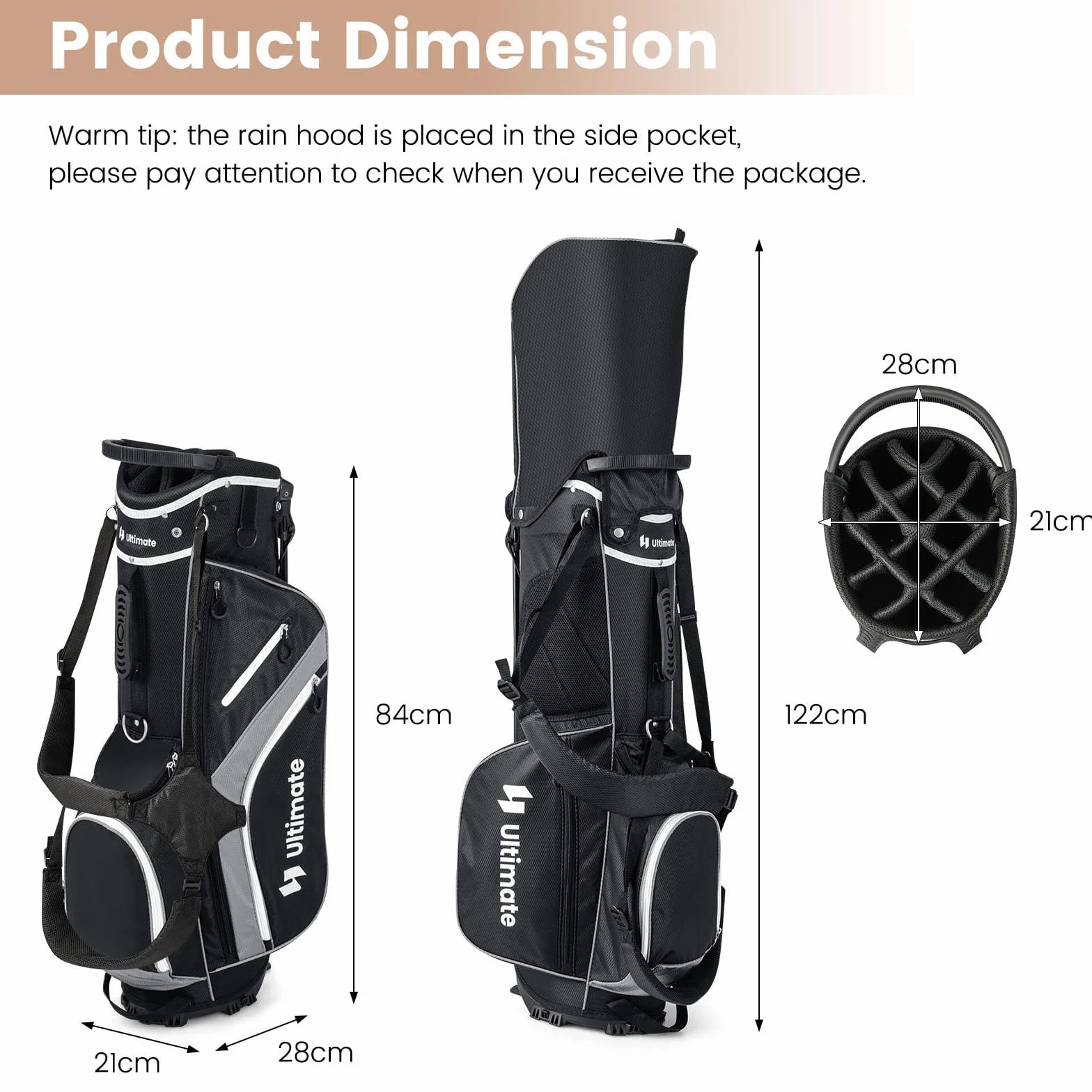 LIFEZEAL Golftasche mit Ständer, Golfschlägertasche mit 14 Fächern, leichte Golftasche mit doppelten Trägern, 6 Reißverschlusstaschen, Regenhülle, für Männer und Frauen