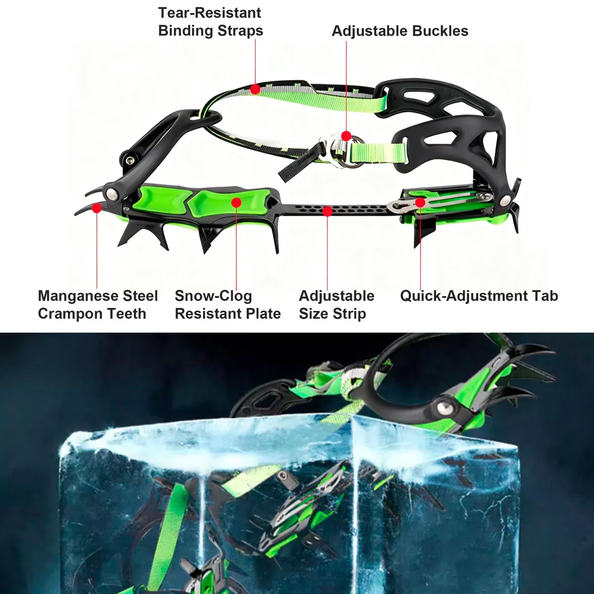 Grödel für Wanderschuhe & Bergschuhe, Universal Steigeisen 14 Zähne, Crampons Spikes für Schuhe, Grödeln Snowline geeignet, Antirutsch Grödel für Schnee & EIS, Winter-Abgleitschutz