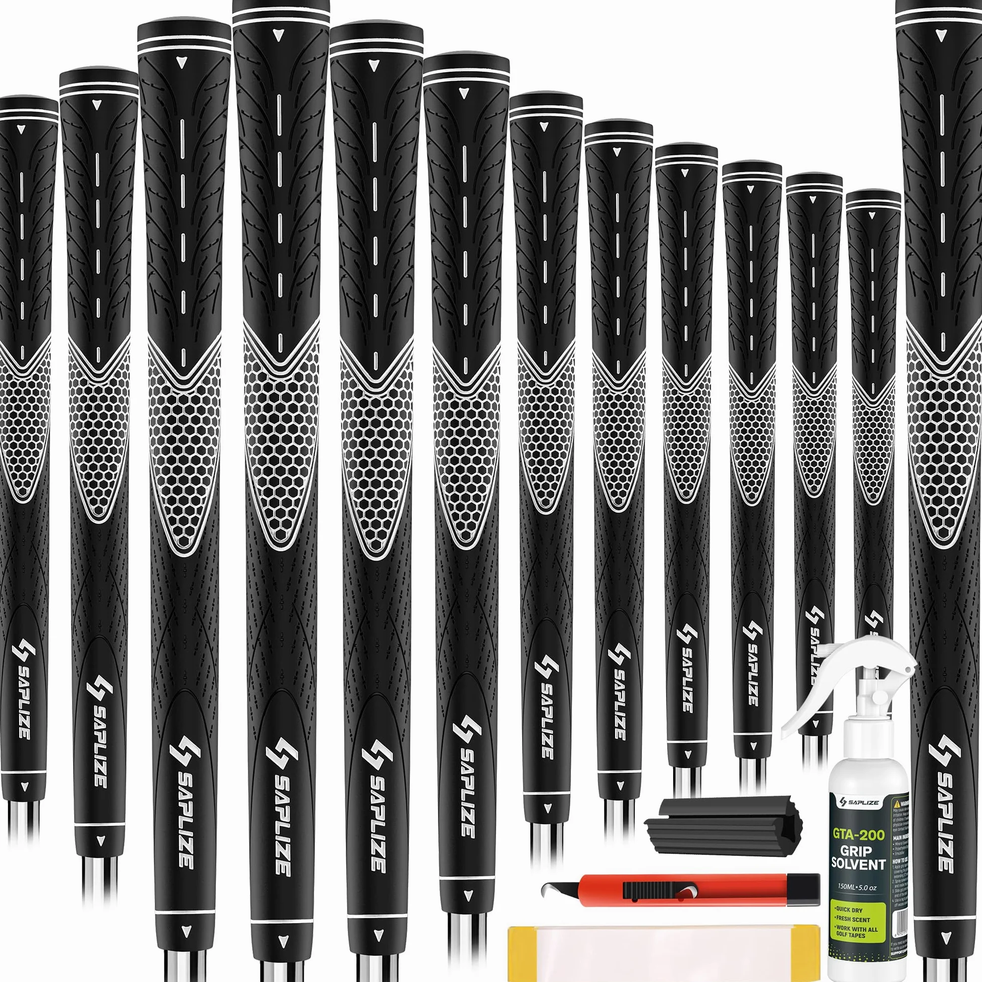 SAPLIZE Golfgriffe 13er-Set mit komplettem Regripping-Kit, Standard / Mittelklasse/übergroß, Weiß / Grün / Rot / Blau, Golfschlägergriff