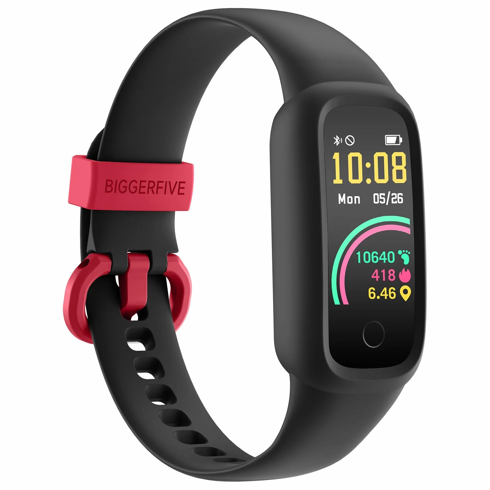BIGGERFIVE Vigor 2 L Fitness Tracker Uhr Kinder, Fitnessuhr mit Aktivitätstracker, Schrittzähler, Pulsuhr, Schlafmonitor, Kalorienzähler, IP68 Wasserdicht Kinderuhr für Junge Mädchen, Schwarz