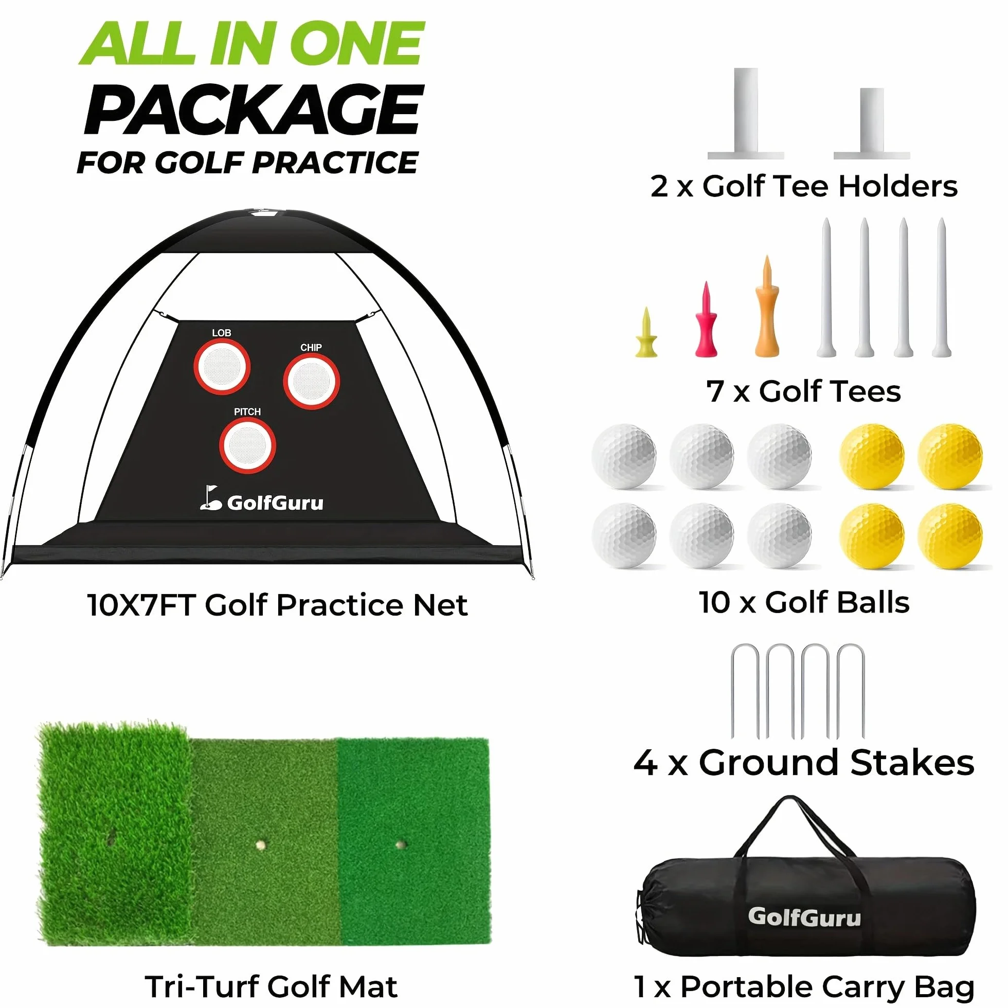 Golf-Netz,Golf Training Net mit Schlagmatte,Golfnetz Breite 300/240 * Tiefe 180 * Höhe 200 cm für Indoor Outdoor Hinterhof,Verbesserung des Trainings