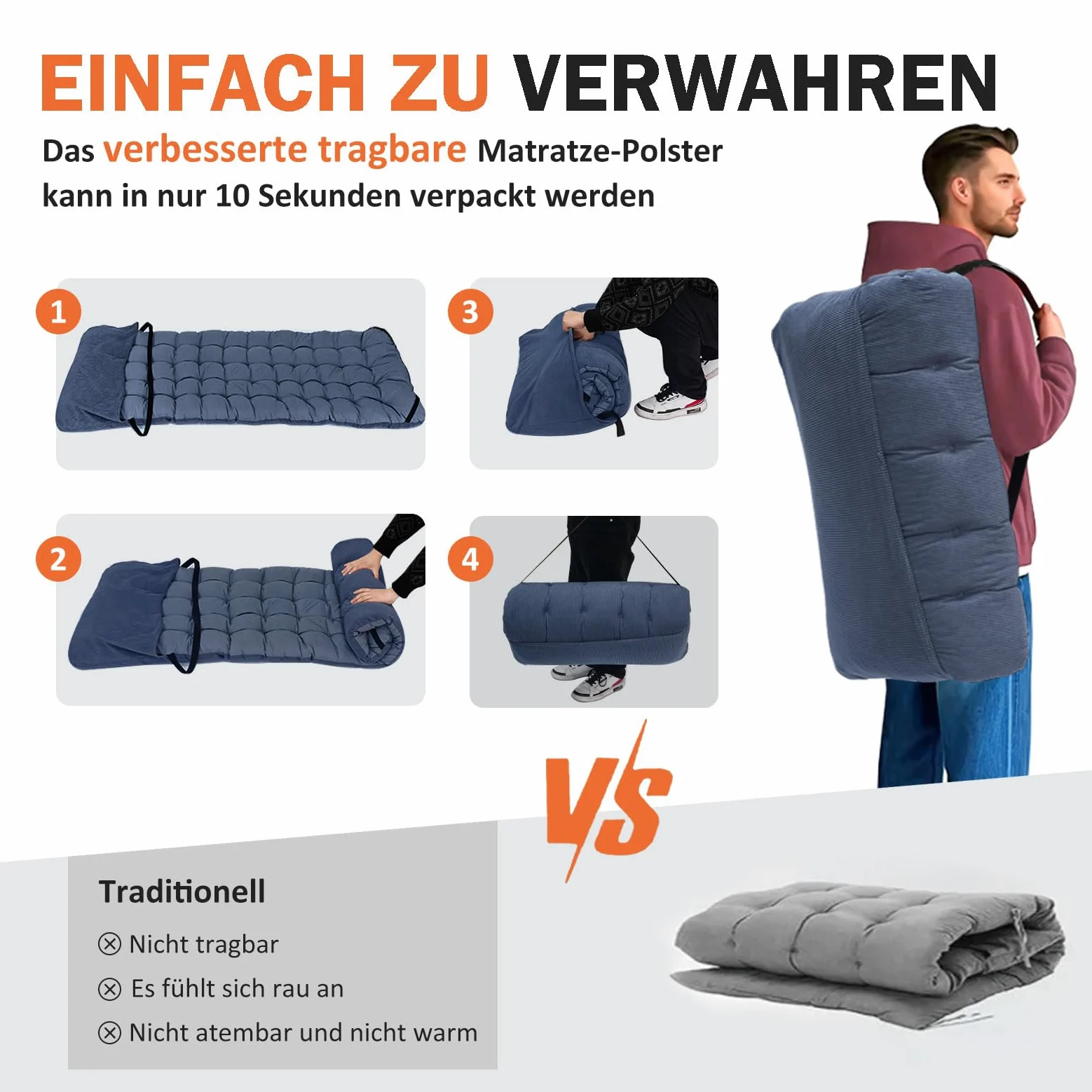 ATORPOK SHOP Campingbett feldbett klappbar, Faltbar Gästebett bis 200 kg für,mit Seitentasche, tragbares Campingliege，Outdoor, Garten, Reisen, Camping, Indoor