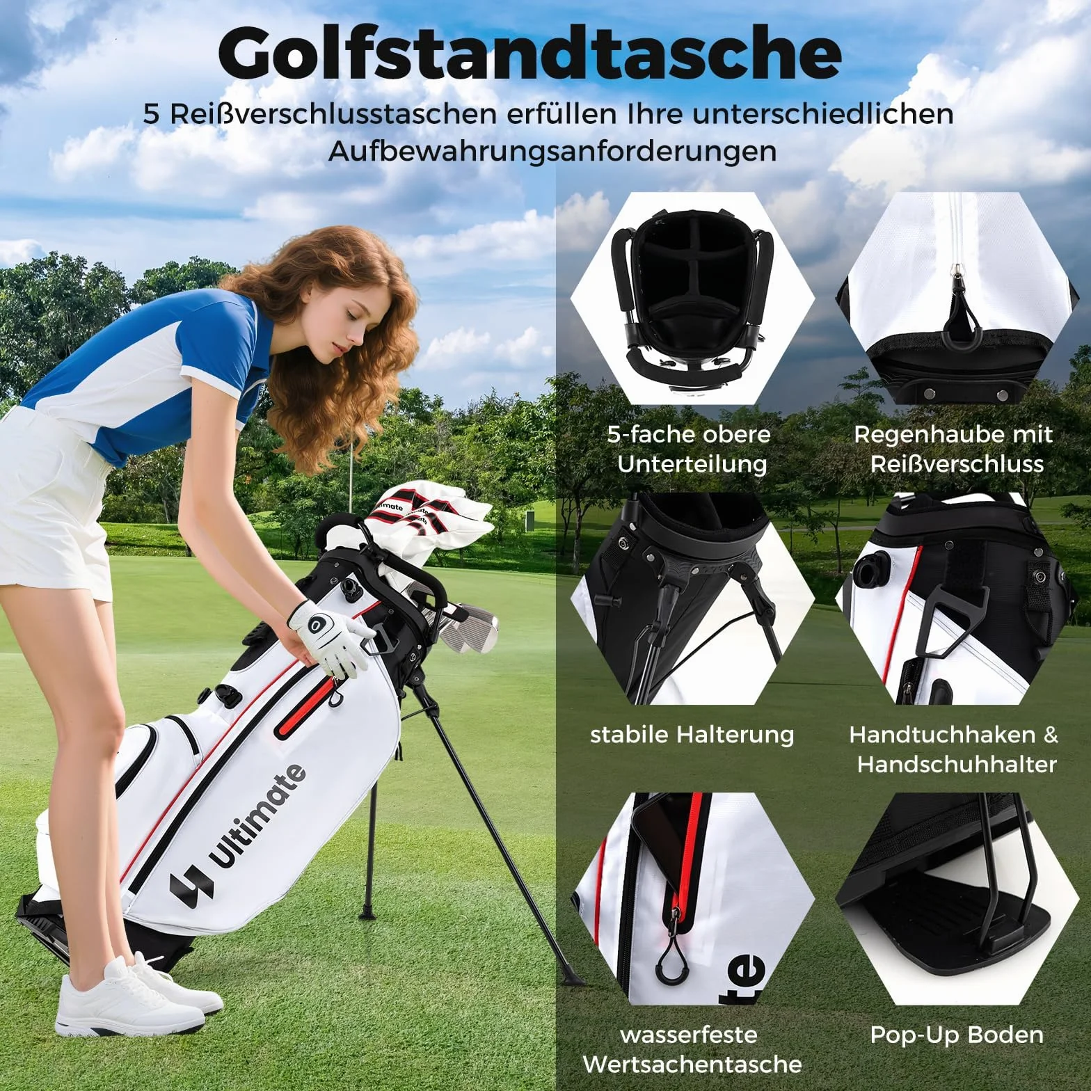 FANTASK Damen Golfschläger Set mit 1 Driver & 3 Fairway & 4 Hybrid & 6/7/ 8/9/ P Eisen & Putter & Regenhaube, Rot