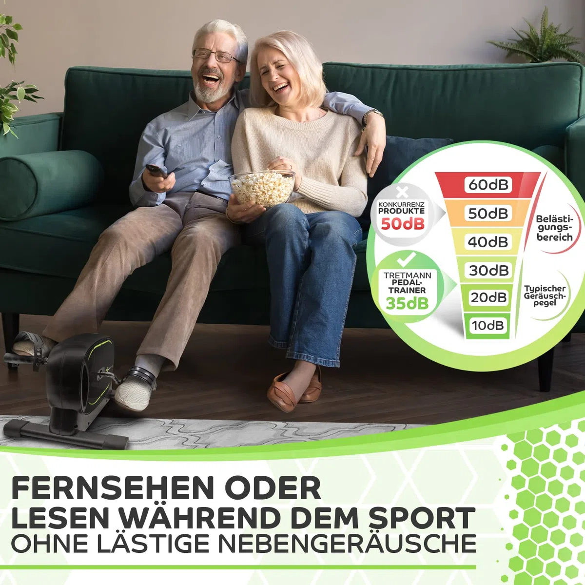 Neu Tretmann Basic Pedaltrainer Set -extra standfest & leise- inkl. Befestigungsband -DEKRA Geprüft- Beintrainer für Senioren Heimtrainer Mini Bike Schwarz Grün