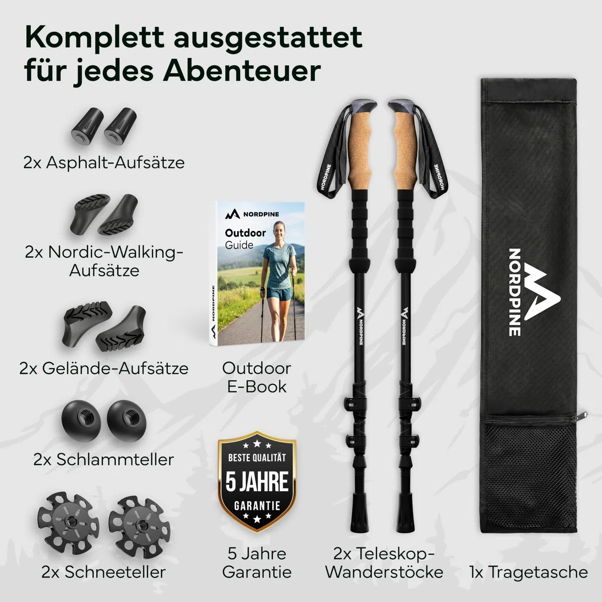 Wanderstöcke Teleskop Carbon oder Aluminium 65-135cm - Höhenverstellbare Walking Stöcke Damen & Herren - Nordic Walking Stöcke mit Korkgriff, Wolframspitze & Gummipuffer - Trekkingstöcke ausziehbar