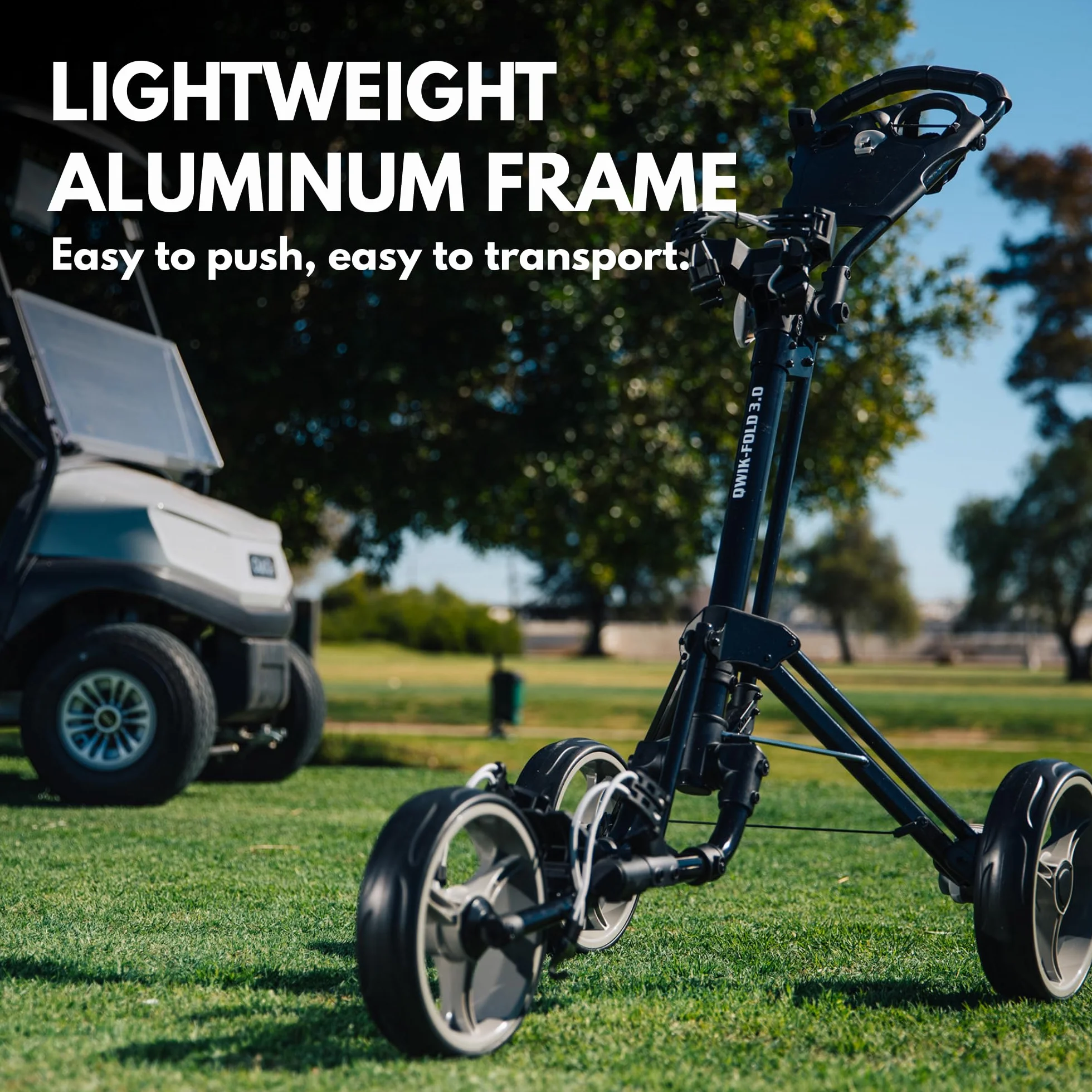 QWIK-FOLD 3-Rad-GOLFTROLLEY GOLFCART ZUM SCHIEBEN ZIEHEN - FUSSBREMSE – EINE SEKUNDE ZUM ÖFFNEN & SCHLIESSEN!…