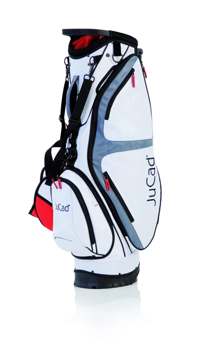 JuCad Bag Fly I Golfbag I 2in1 I Cardback I Tragebag I Golfbag I Schirmhalter I Farbe weiß-Rot