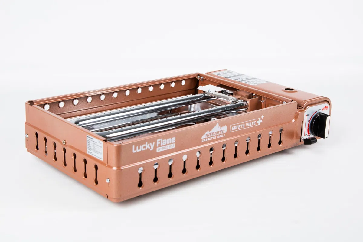 Lucky Flame LF-90GD(XL) Gasgrill/Campinggrill für MSF-1A 227g Kartuschen, Piezo-Zündung und Automatischer Gasabschaltung