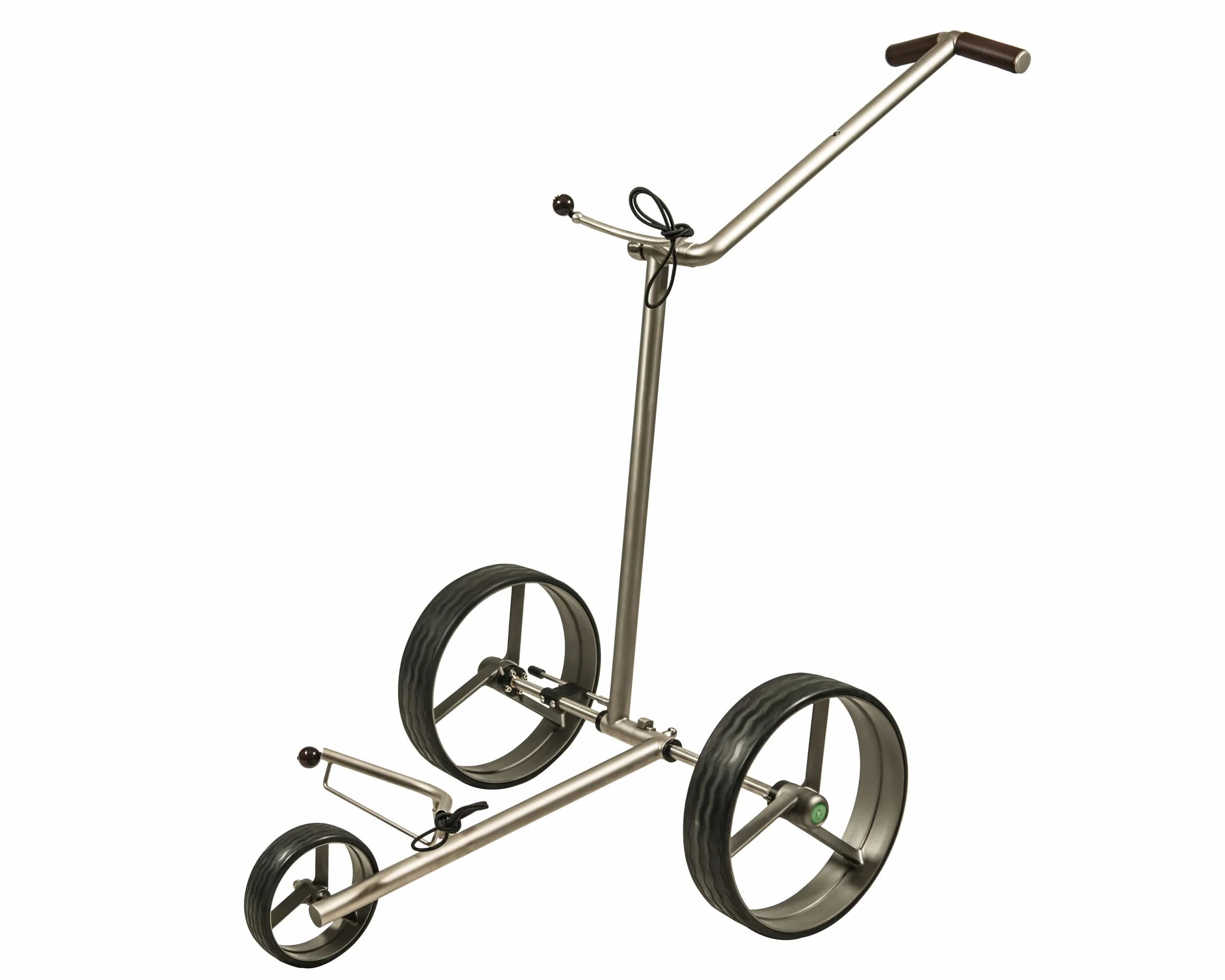 3 Rad Edelstahl Golftrolley Push Golf Trolley F3 Fasan schnell-klappbar schnell-zerlegbar und in Titan-Optik beschichtet, inkl. Transporttasche