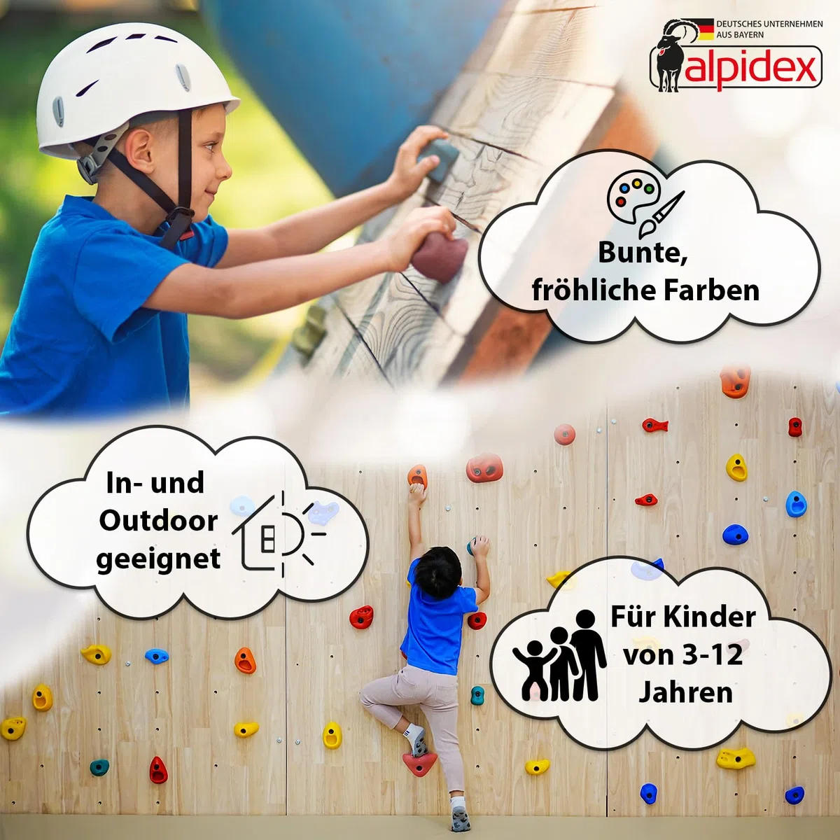 ALPIDEX Kinder Klettergriffe bunt 5/10/15/20/30 Stück Klettersteine inklusive Befestigungsmaterial, belastbar bis 200 kg, Indoor und Outdoor geeignet - 30 Stück