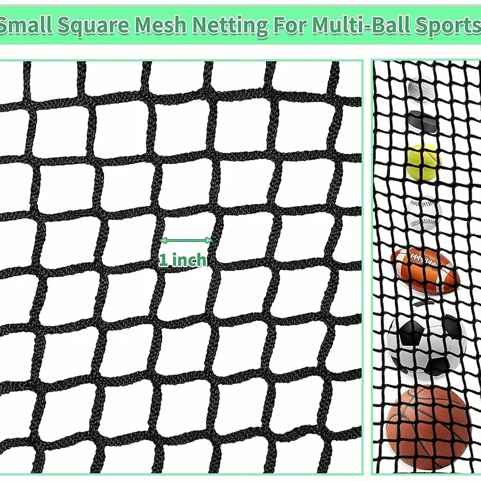 Golf Übungszaunnetz 3m x 6m,Schwarzes Polyethylen-Netz mit 2,54cm Maschen und verstärkten Kanten,Inklusive 12 Ballbänder und 4 Karabiner,Leichtes Aufbauen für Golfschwungübungen in Garage oder Garten