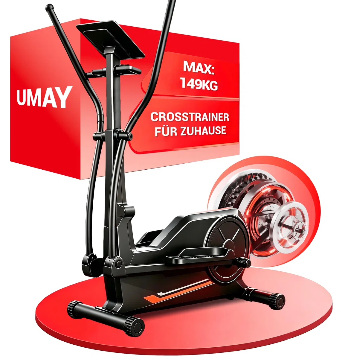 UMAY Crosstrainer für Zuhause, 16 Widerstandsstufen, Leiser Magnetischer Ellipsentrainer, 40cm Schrittlänge, Herzfrequenzgriffe,LCD-Display Cross Trainer, Tragfähigkeit 159kg