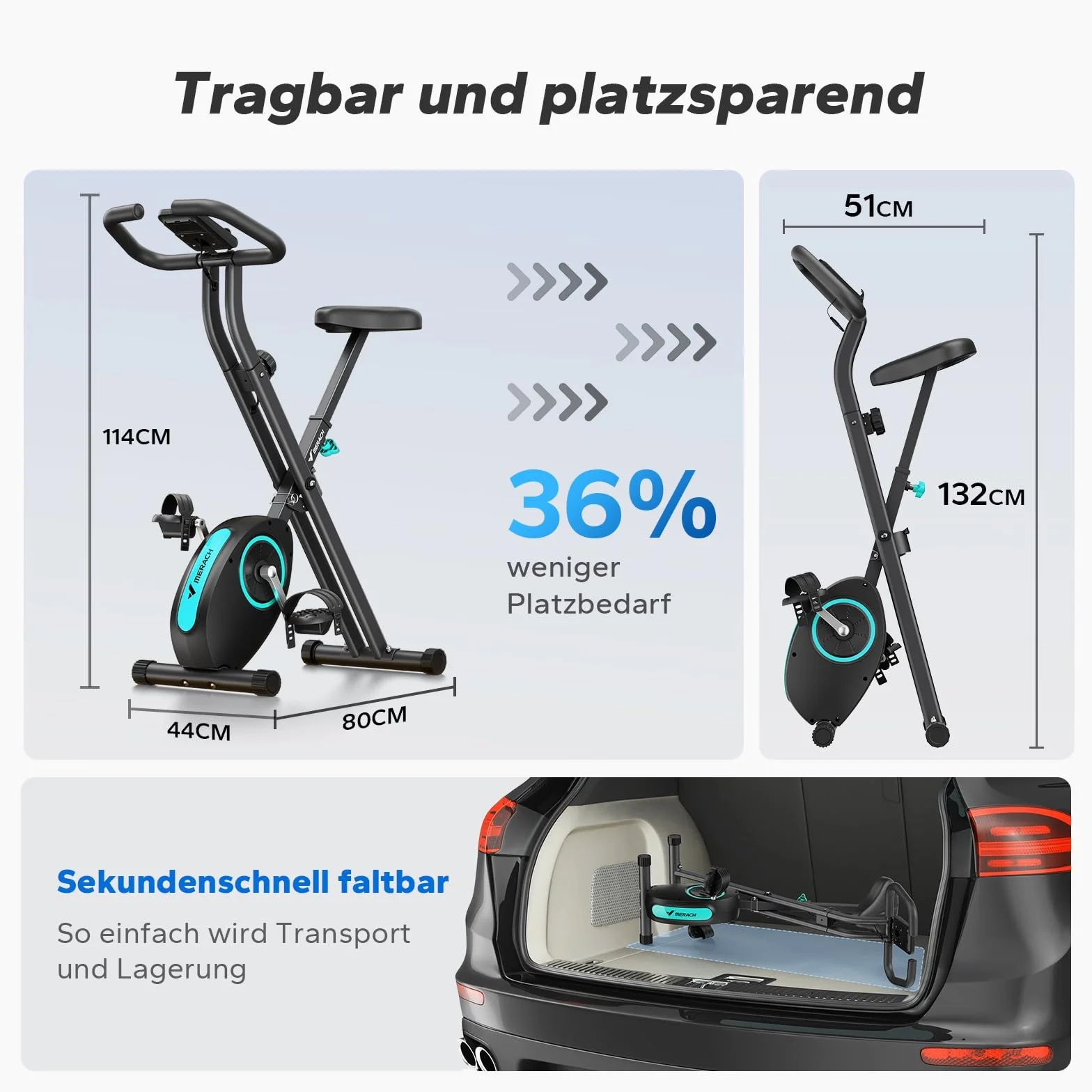MERACH Heimtrainer Fahrrad Klappbar, Hometrainer Fahrrad mit LCD Monitor, Magnetisches Ergometer Heimtrainer mit Bequemem Sitzkissen, Fitnessbikes für Zuhause, Platzsparend, 136KG