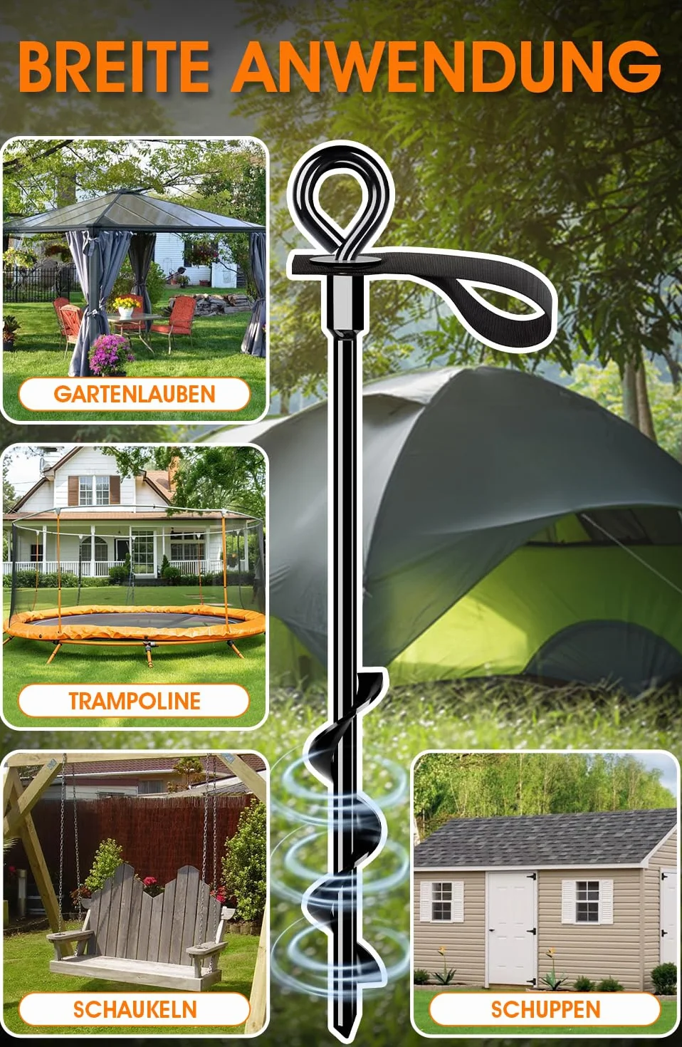 Bodenanker 4er Set - Heavy Duty Erdanker mit Gurten Resistant High Wind Zur Sicherung von Trampolinen, Zelten, Überdachungen, Schuppen, Wohnmobilen usw
