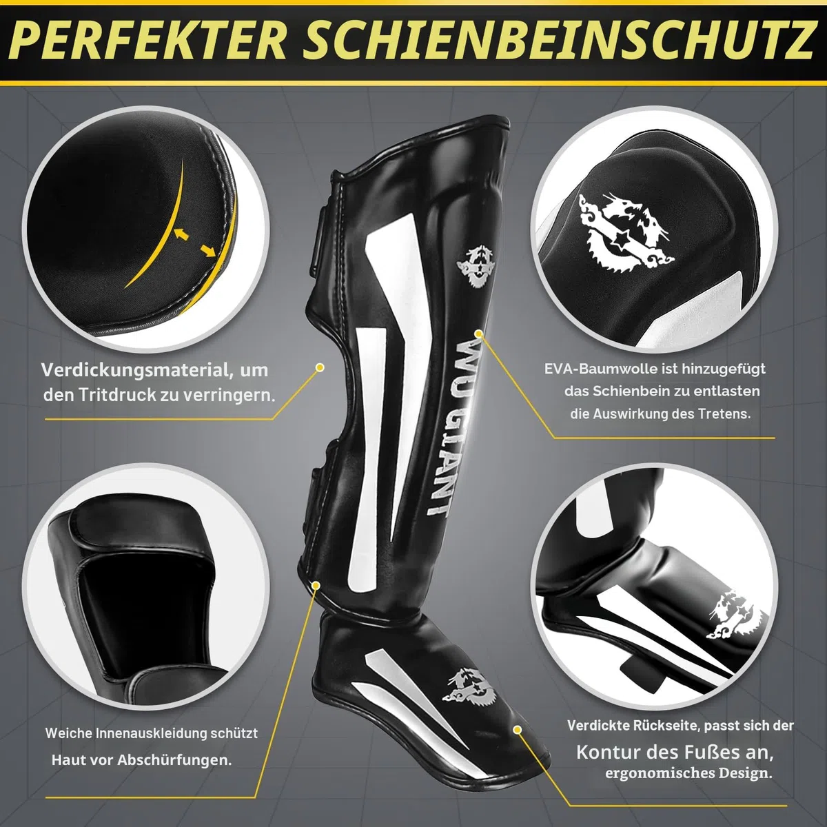NZQXJXZ Schienbeinschoner Kickboxen, Muay Thai Schienbeinschoner für Männer, Frauen, Verstellbare Beinschützer mit Ristschutz, Kampfsport-Trainingsausrüstung für MMA Training und Sparring