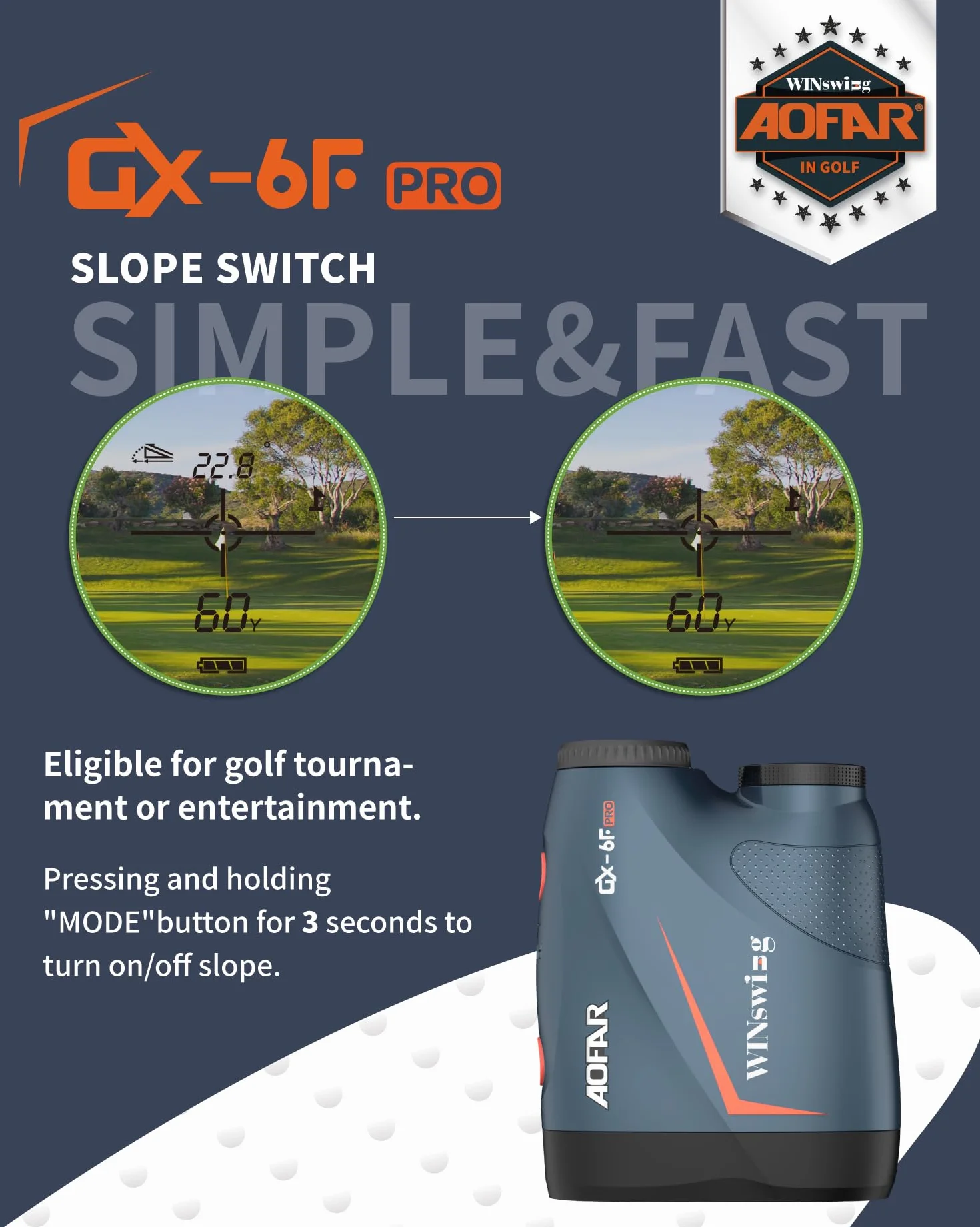 AOFAR GX-6F PRO Golf Laser Entfernungsmesser mit Neigung Geräten, 600Y, Kontinuierlichem Scan, Flaggensperre mit Pulsvibration, Zugelassen für den Wettbewerb, 0,2-Sekunden-Auslesung, Upgrade-Version