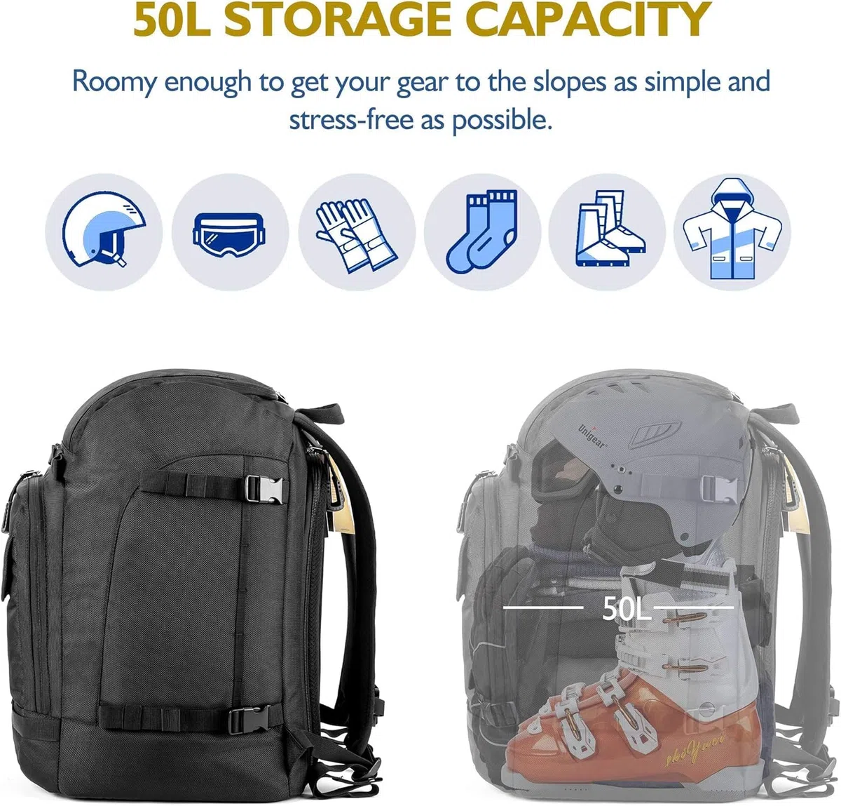 Unigear 50L/70L Skischuhrucksack Snowboardschuhe mit Helmtasche Wintersport Skifahren Skating Rucksack