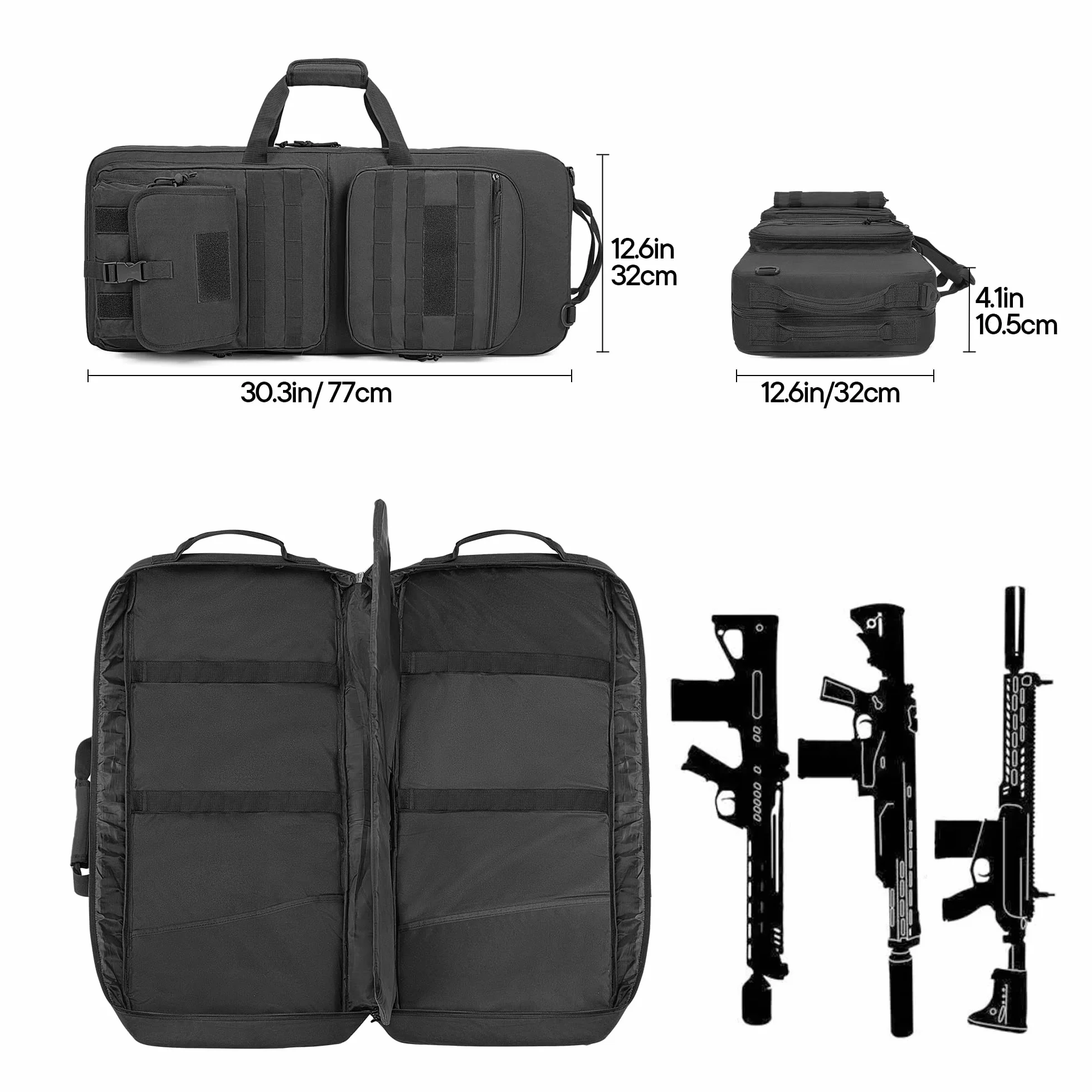 DSLEAF Gewehrtasche für 71 cm Gewehr, gepolsterter Gewehrrucksack mit abschließbaren Reißverschlüssen und Taschen für Zubehör, Taktische Gewehrtasche mit kurzem Lauf, perfekt zum Schießen und Jagen