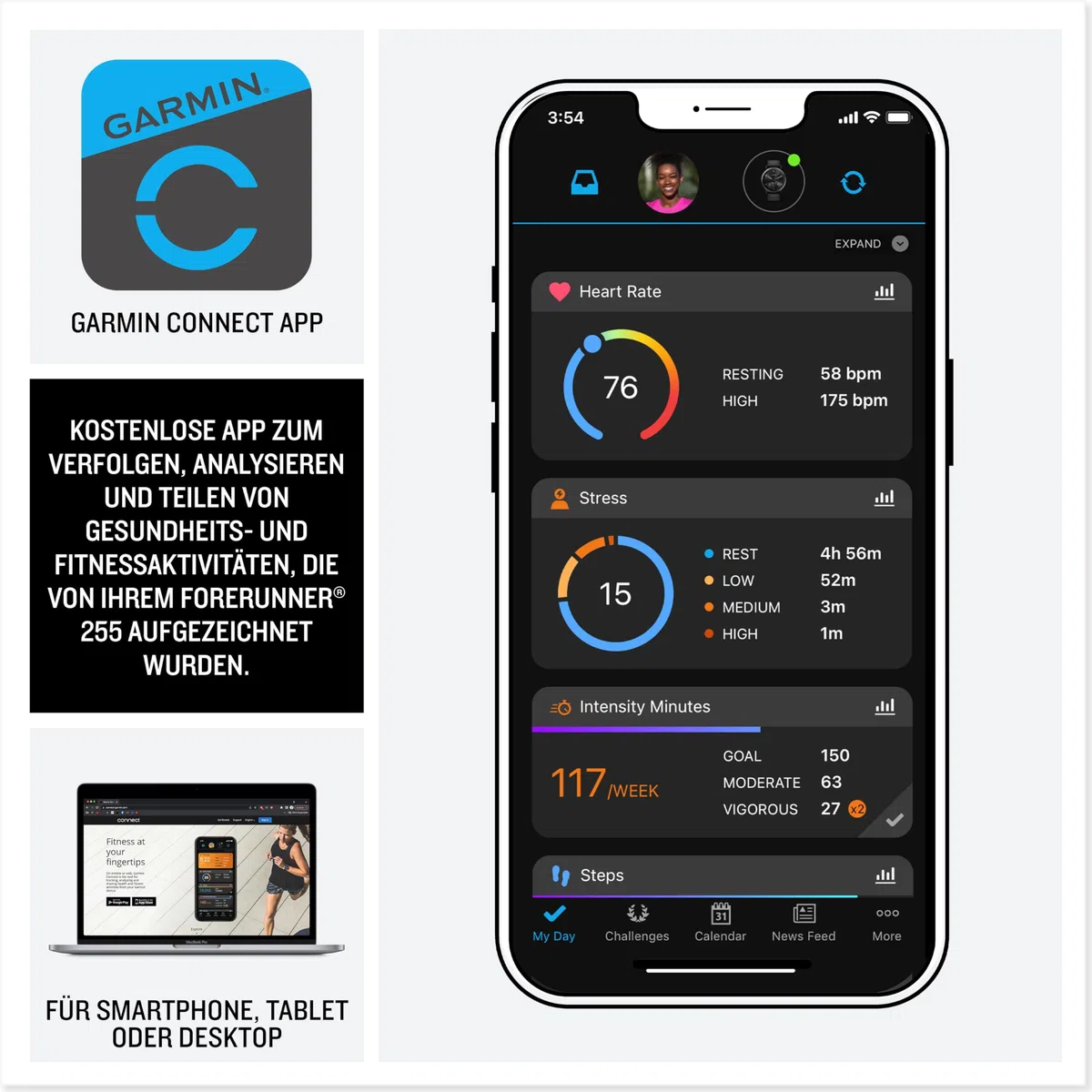 Garmin Forerunner 255 Music – GPS-Laufuhr mit individuellen Trainingsplänen, speziellen Lauffunktionen und detaillierter Trainingsanalyse 1,3" Farbdisplay, Akkulaufzeit bis zu 14 Tage, wasserdicht