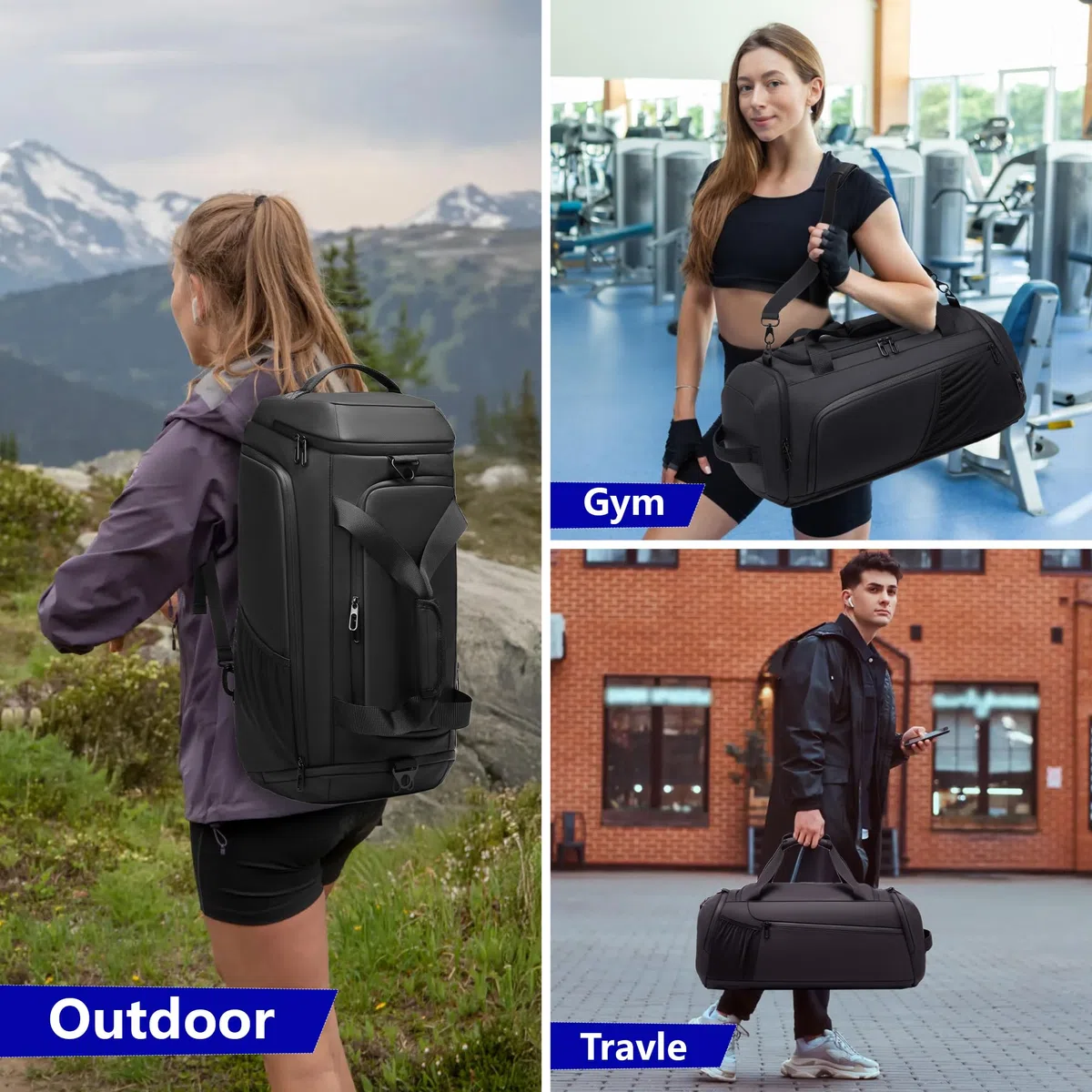 Sporttasche Herren Reisetasche 40L Sporttaschen mit Schuhfach Nassfach Wasserdicht Trainingstasche mit Rucksack Weekender Travel Gym Tasche Duffle Bag Fitnesstasche für Herren Damen