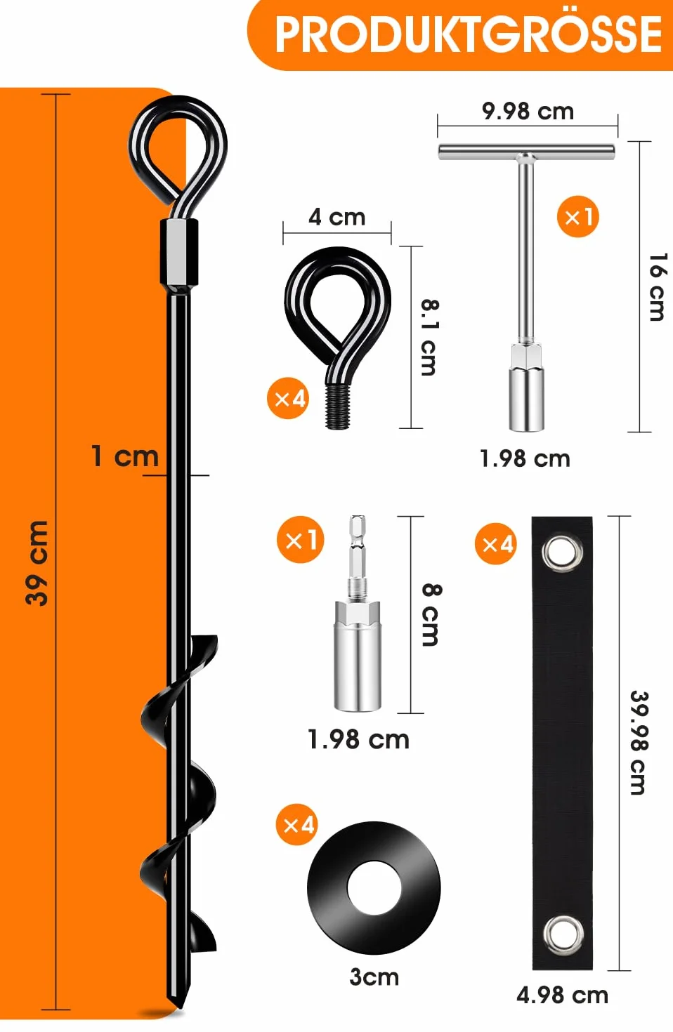 Bodenanker 4er Set - Heavy Duty Erdanker mit Gurten Resistant High Wind Zur Sicherung von Trampolinen, Zelten, Überdachungen, Schuppen, Wohnmobilen usw