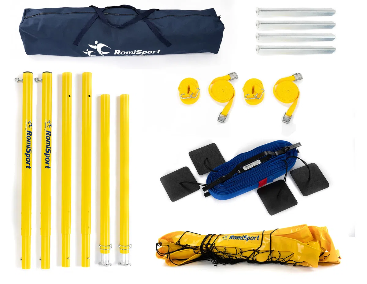 Beachvolleyball komplettes Netz + Pfosten + Feldmarkierung Courtline, 8.5 m, 9.5 m, Beachvolleyball komplettes Netz + Pfosten + Feldmarkierung Rasen Sand