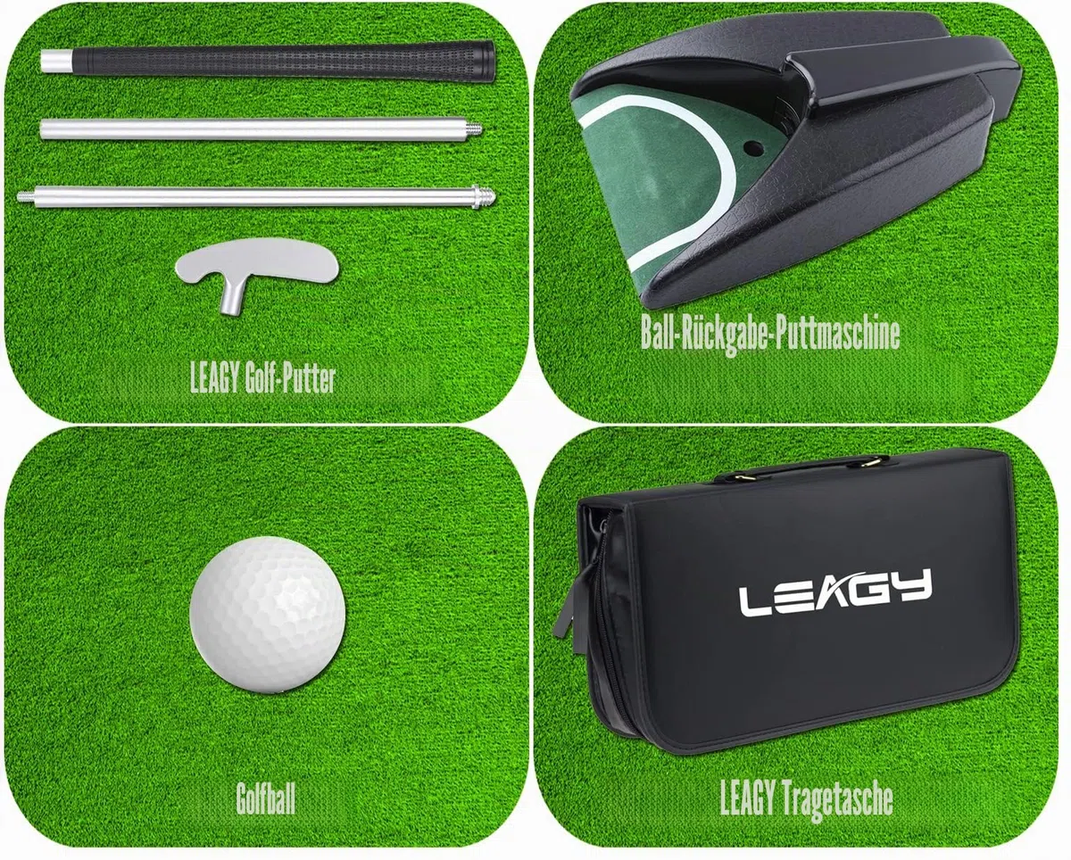 LEAGY Tragbares Golfputter Reise-Übungs-Putting-Set mit Koffer Indoor Outdoor Yard, Indoor-Golfspiel-Set, Ballrückgabesystem Putter aus Zinklegierung Executive Office Putter-Set