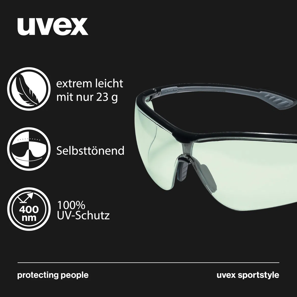 Uvex sportstyle variomatic Bügelbrille - selbsttönende Scheibe - UV400 - Schwarz/Anthrazit