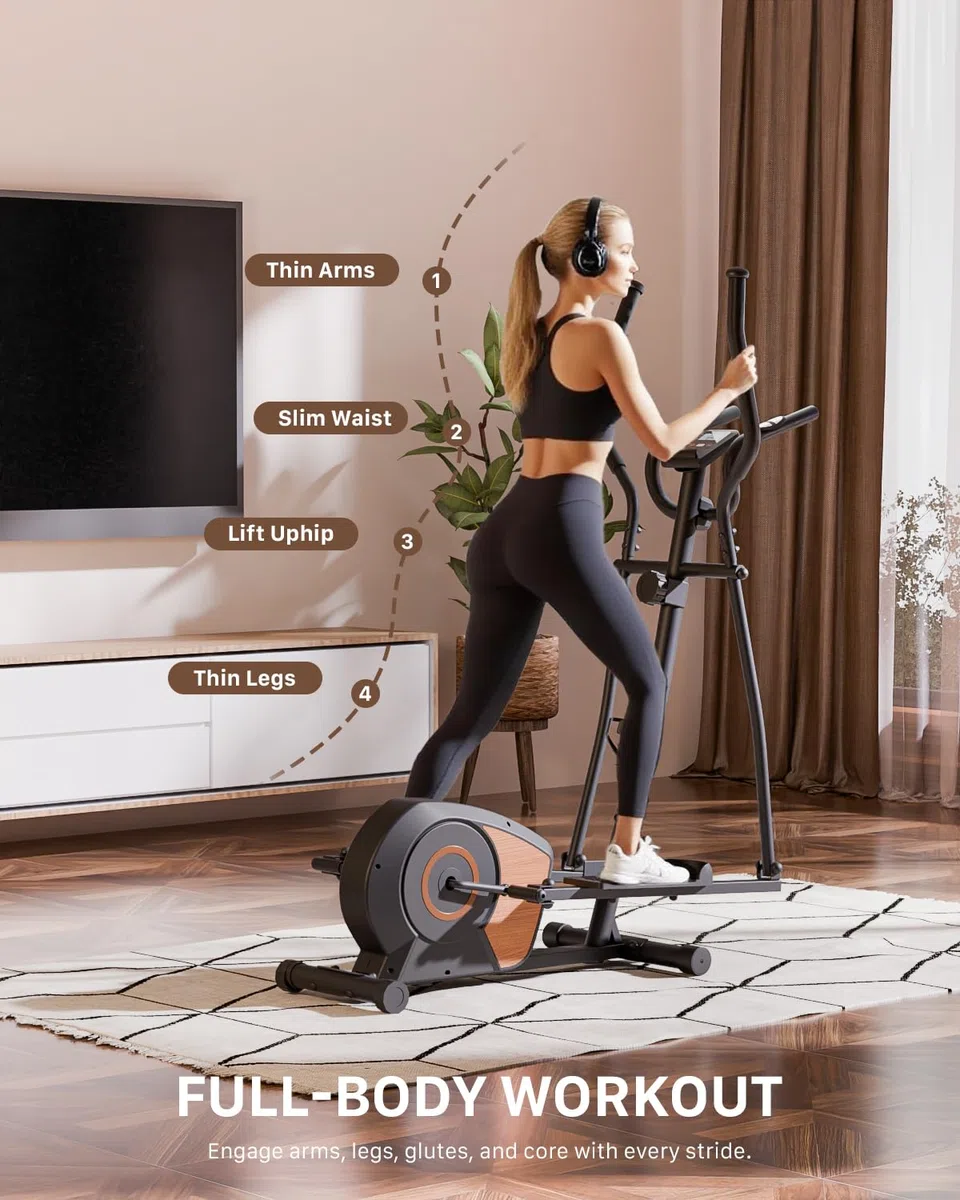 Crosstrainer Für Zuhause, Aeriflo S100 Magnetischer Ellipsentrainer Mit Bluetooth & App, 16 Widerstandsstufen, LCD-Display & Transportrollen, Ultraleiser Crosstrainer Für Cardio-Training