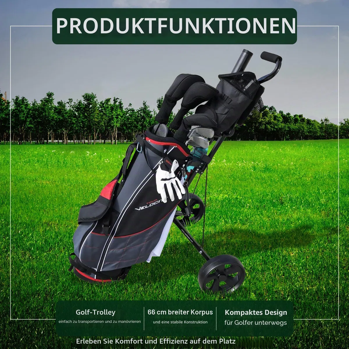 CaddyTek Golfwagen mit 2 Rädern, luxuriös, leicht, Faltbarer kompakter Trolley mit Aluminiumrahmen, Eva-Rädern, Netz-Aufbewahrung, ergonomischem Griff und Getränkehalter