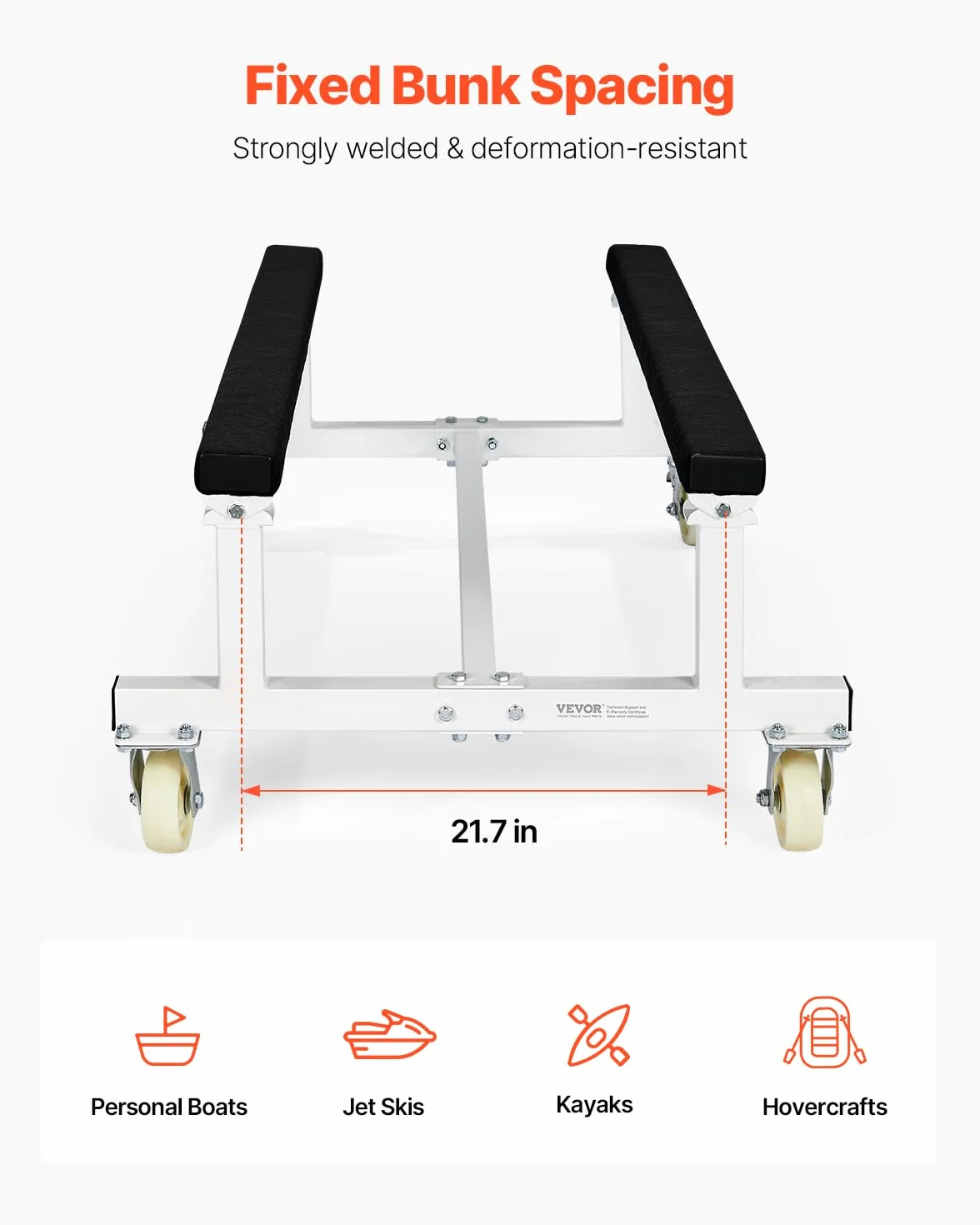 VEVOR Jet Ski Dolly, 816 kg, Bootswagen, Kajak Transportwagen zum Bewegen von Wasserfahrzeugen, Feste Koje mit 4 Lenkrollen & 2 Bremsen, Slipwagen für Kajaks, Luftkissenfahrzeuge, Schnellboote